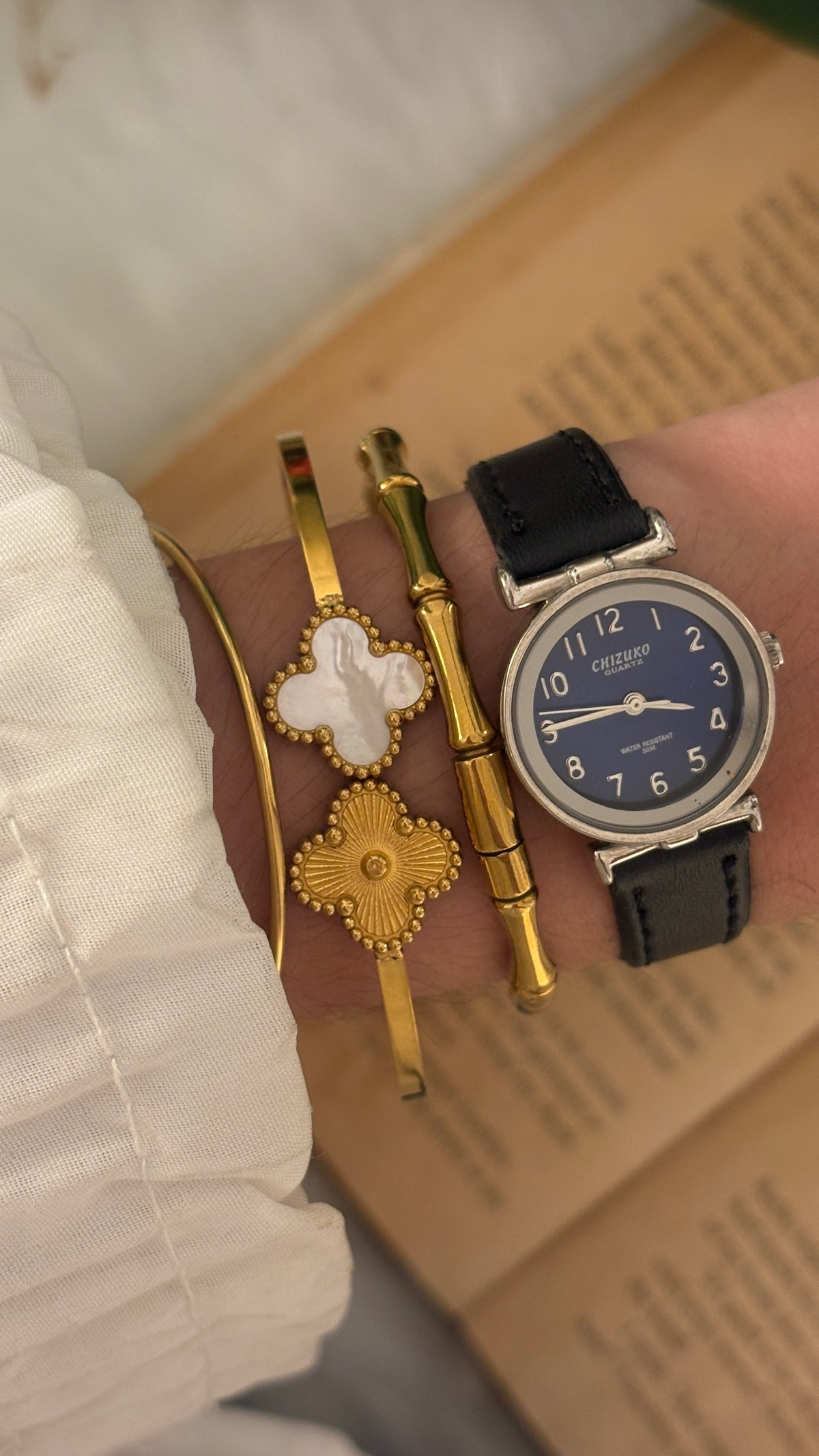 Vintage Chizuko Navy Blue Dial Watch in Silver Tone Black Leather Quartz
