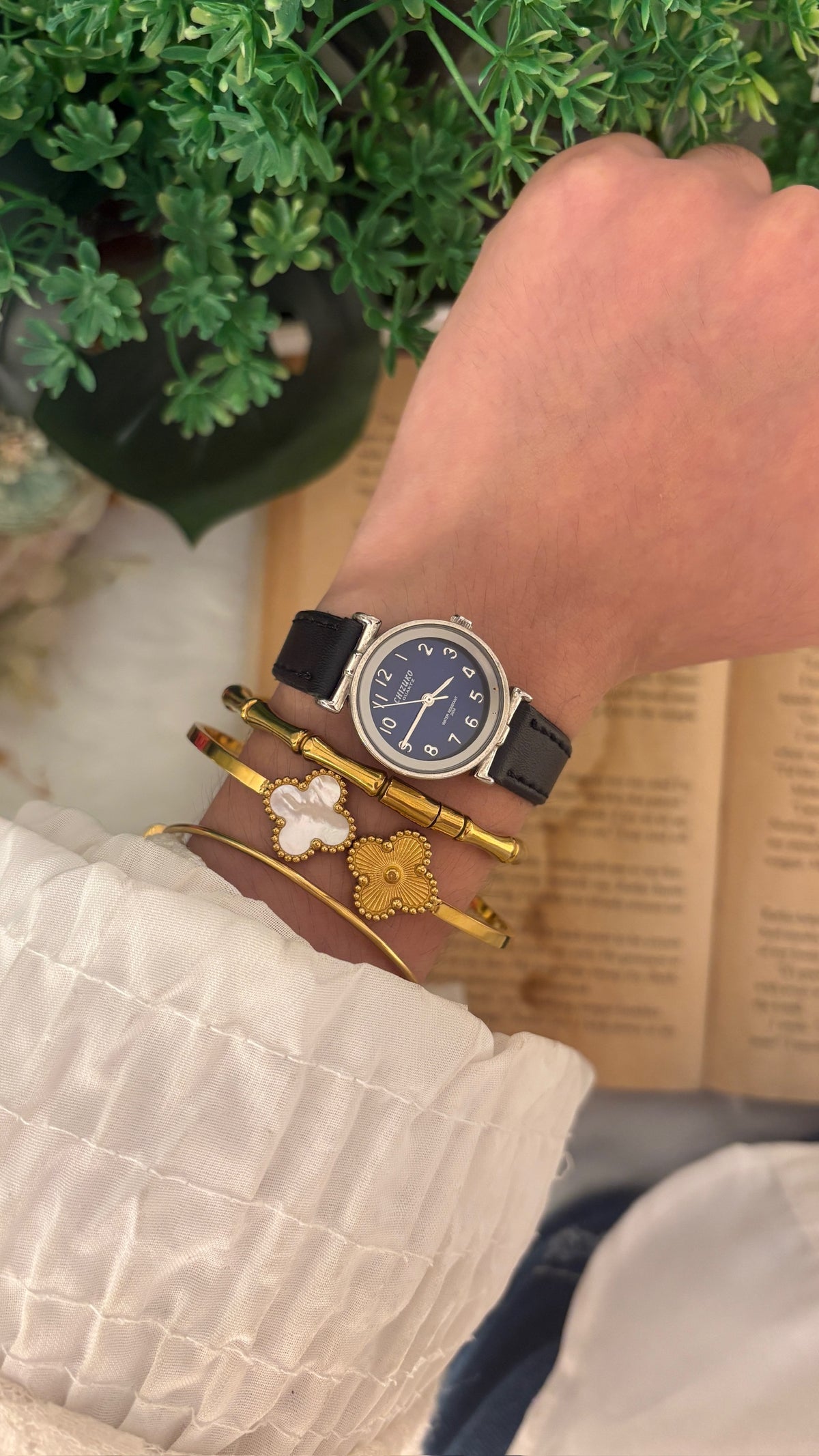 Vintage Chizuko Navy Blue Dial Watch in Silver Tone Black Leather Quartz