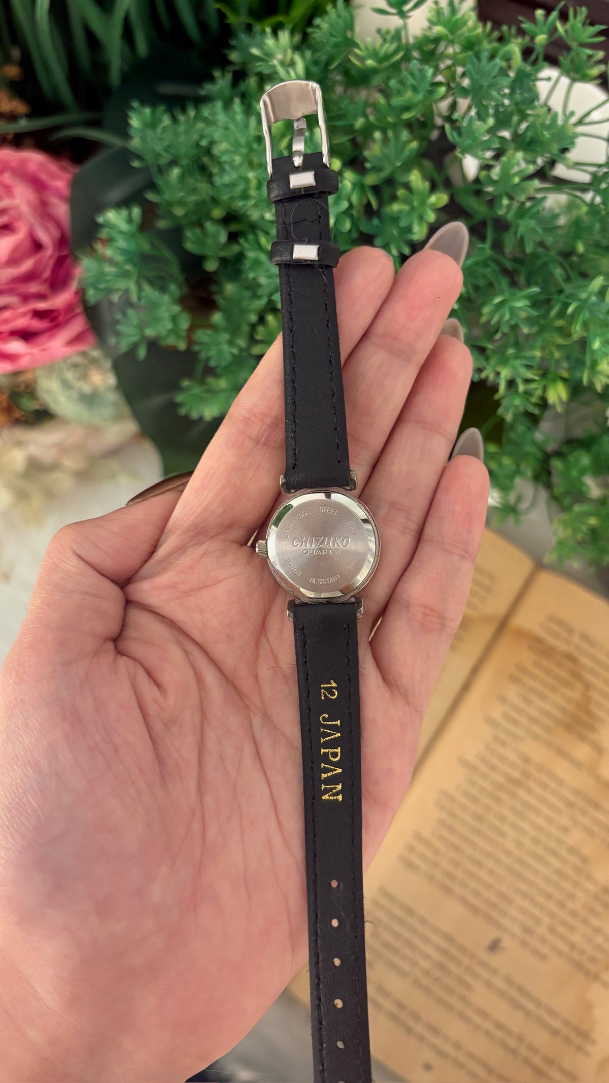 Vintage Chizuko Navy Blue Dial Watch in Silver Tone Black Leather Quartz