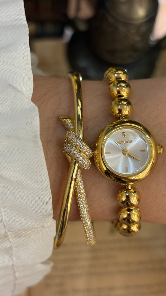 Vintage Dainty Mokado Bubble Bracelet Watch in Gold Tone Quartz Tiffany & Co. Inspired