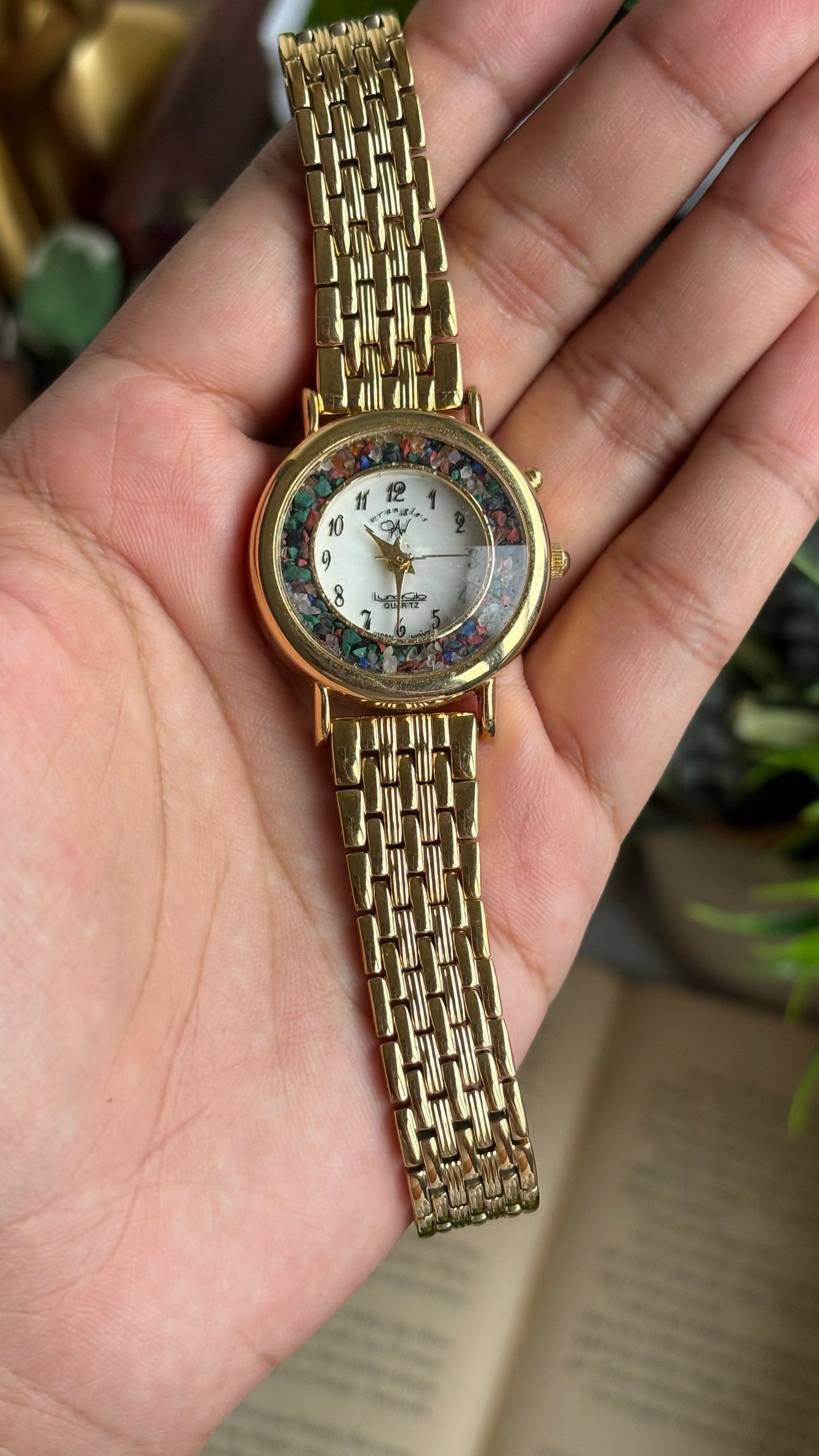 Vintage Wrangler Watch in Gold Tone with Natural Stones on Bezel