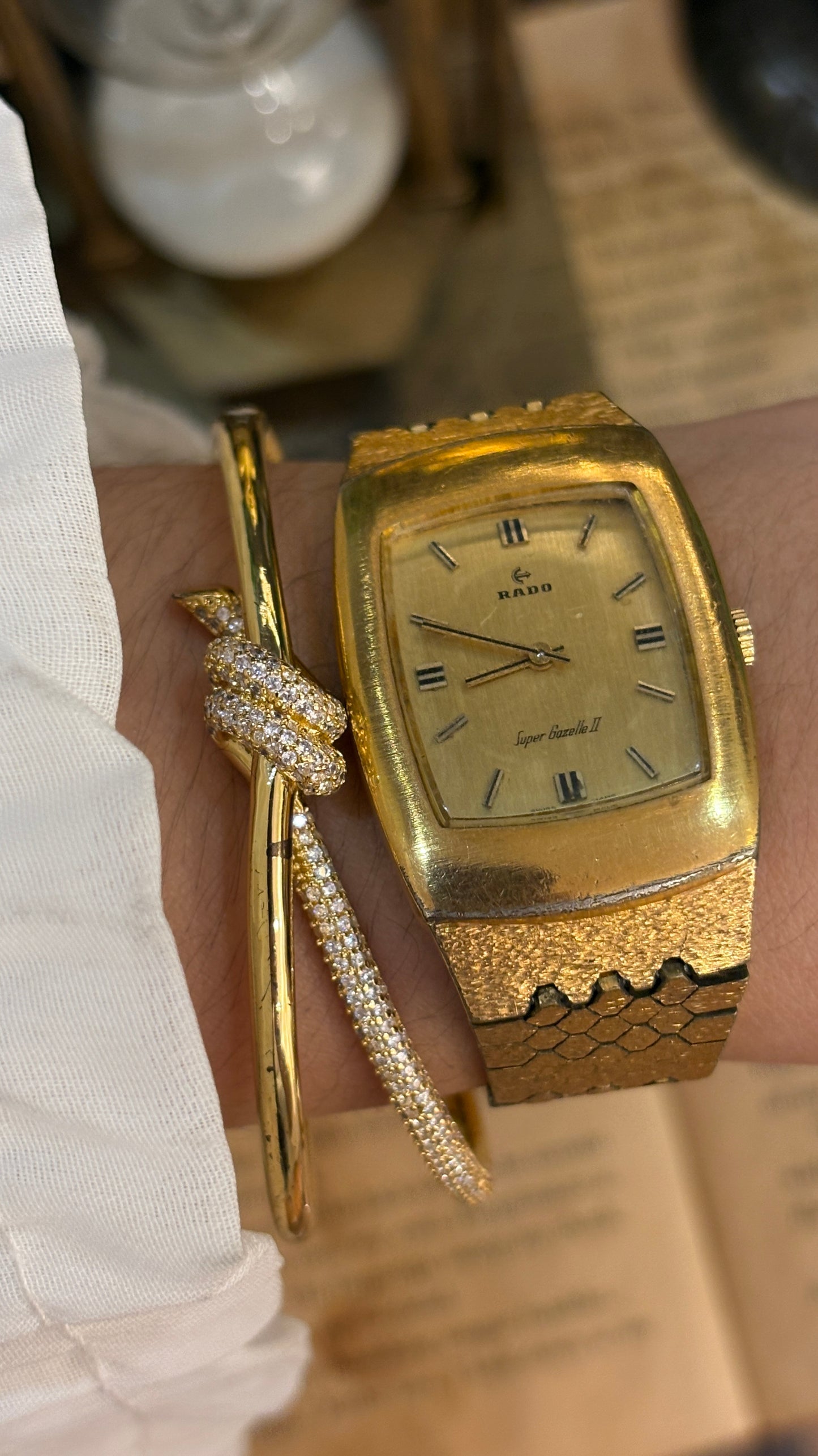Rare Vintage Rado Swiss Super Gazelle II Tank Watch in Gold Tone Textured Finish Manual Wind