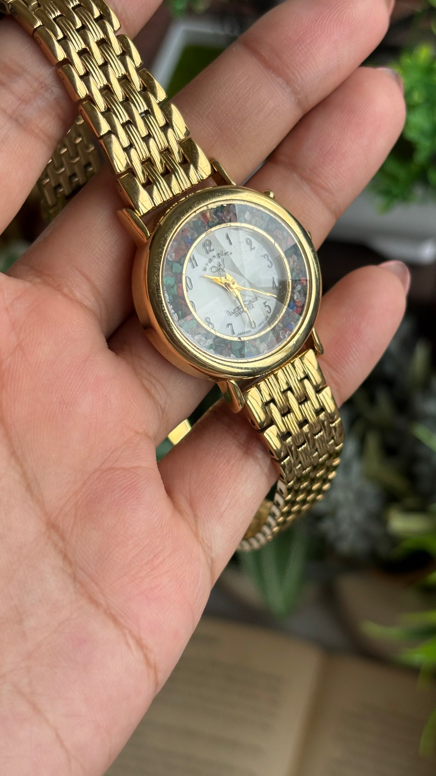 Vintage Wrangler Watch in Gold Tone with Natural Stones on Bezel