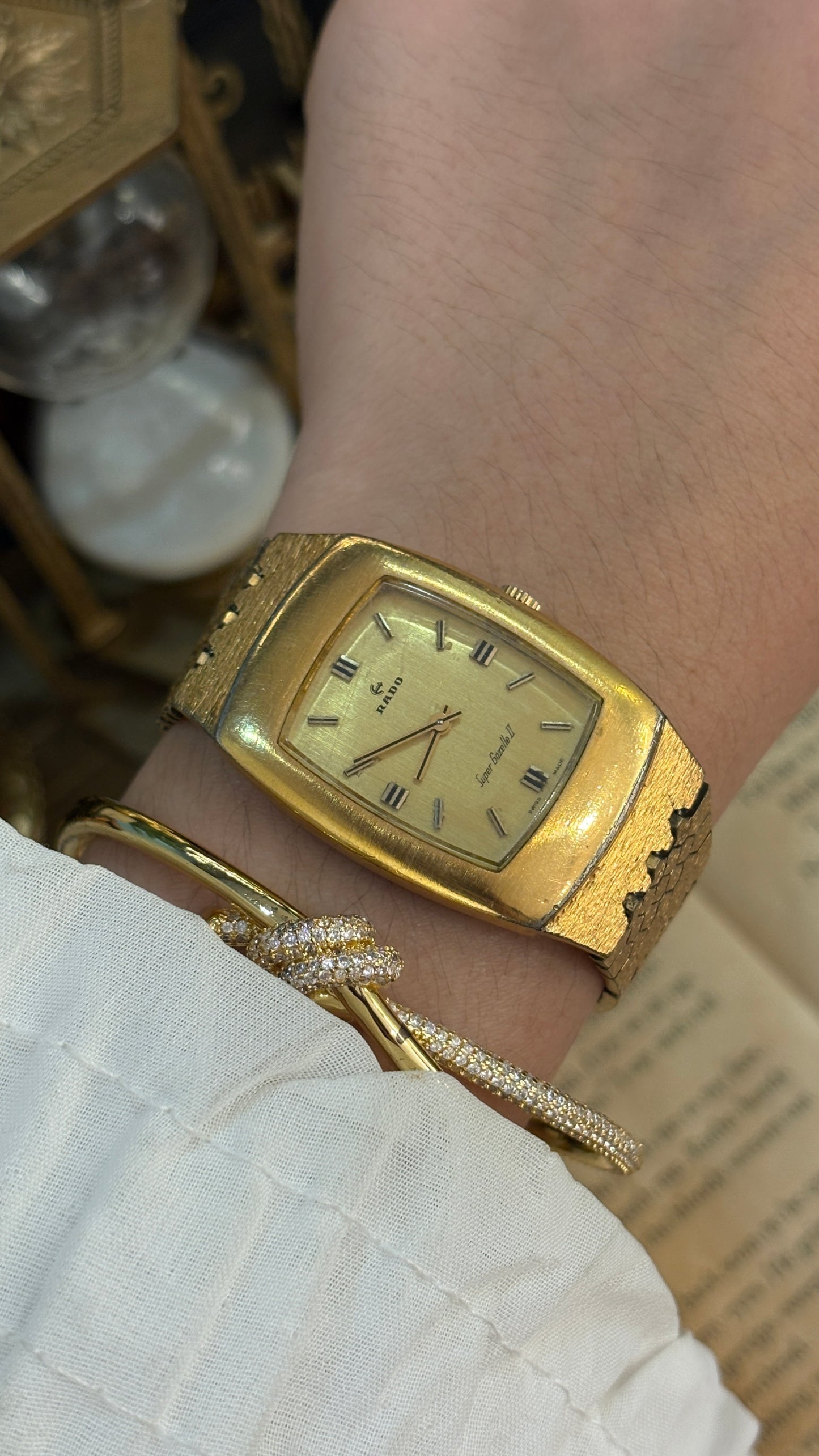 Rare Vintage Rado Swiss Super Gazelle II Tank Watch in Gold Tone Textured Finish Manual Wind