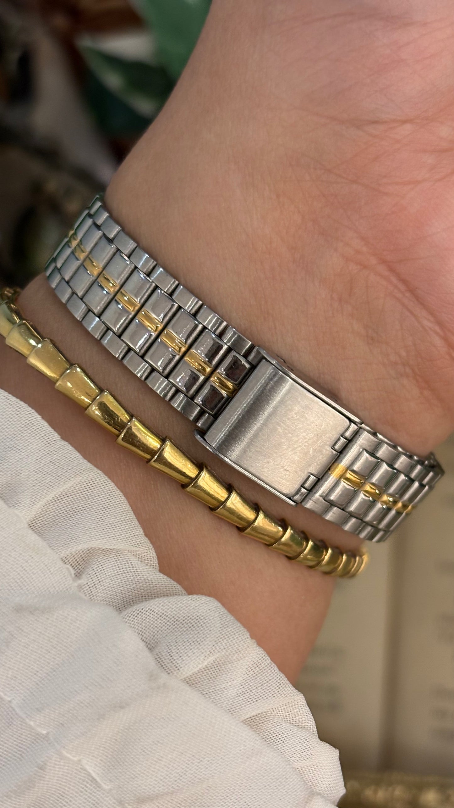 Vintage Junghans Sports Style Dial Gold Line Accent Watch in Two-Tone Quartz