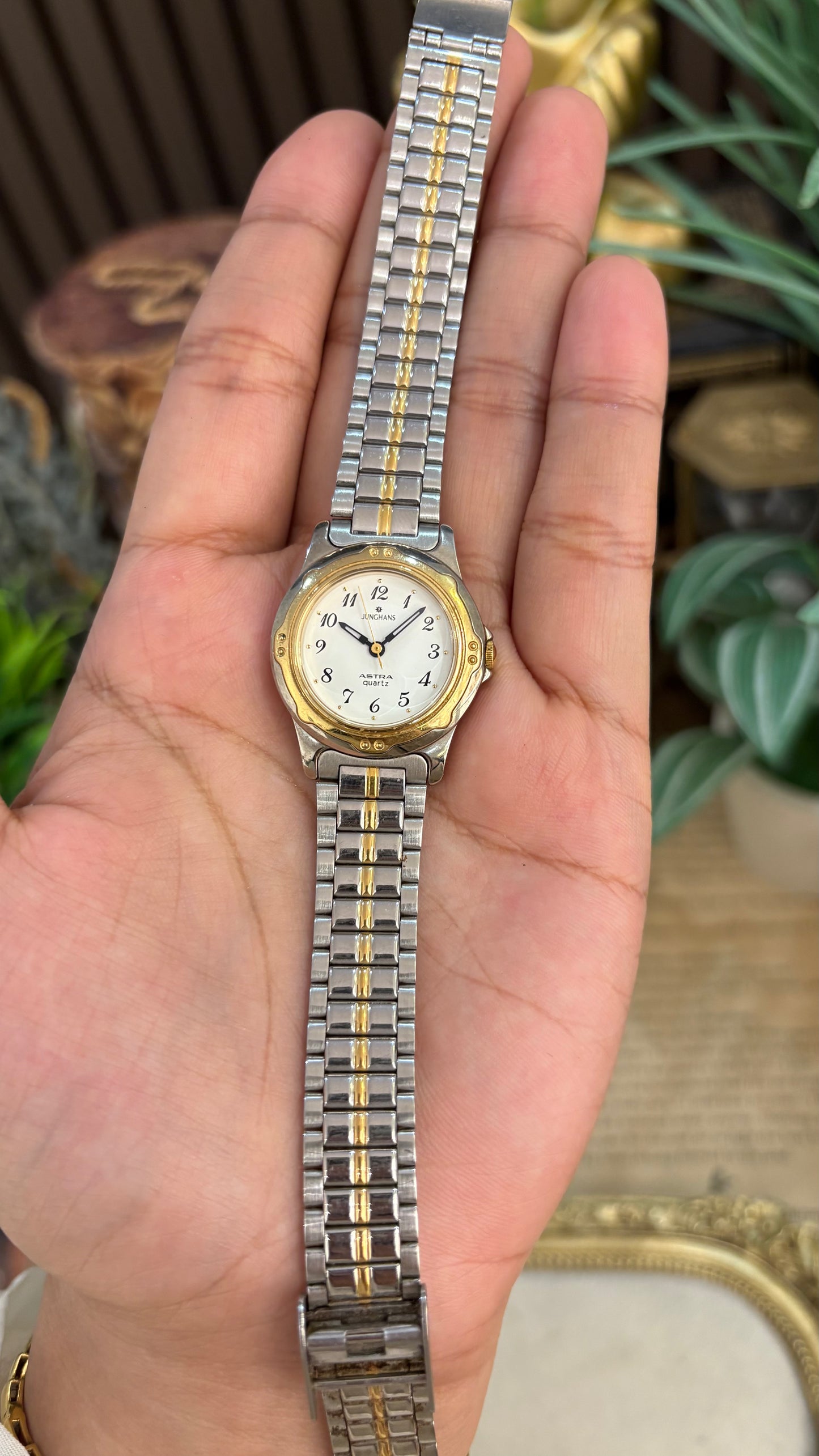 Vintage Junghans Sports Style Dial Gold Line Accent Watch in Two-Tone Quartz