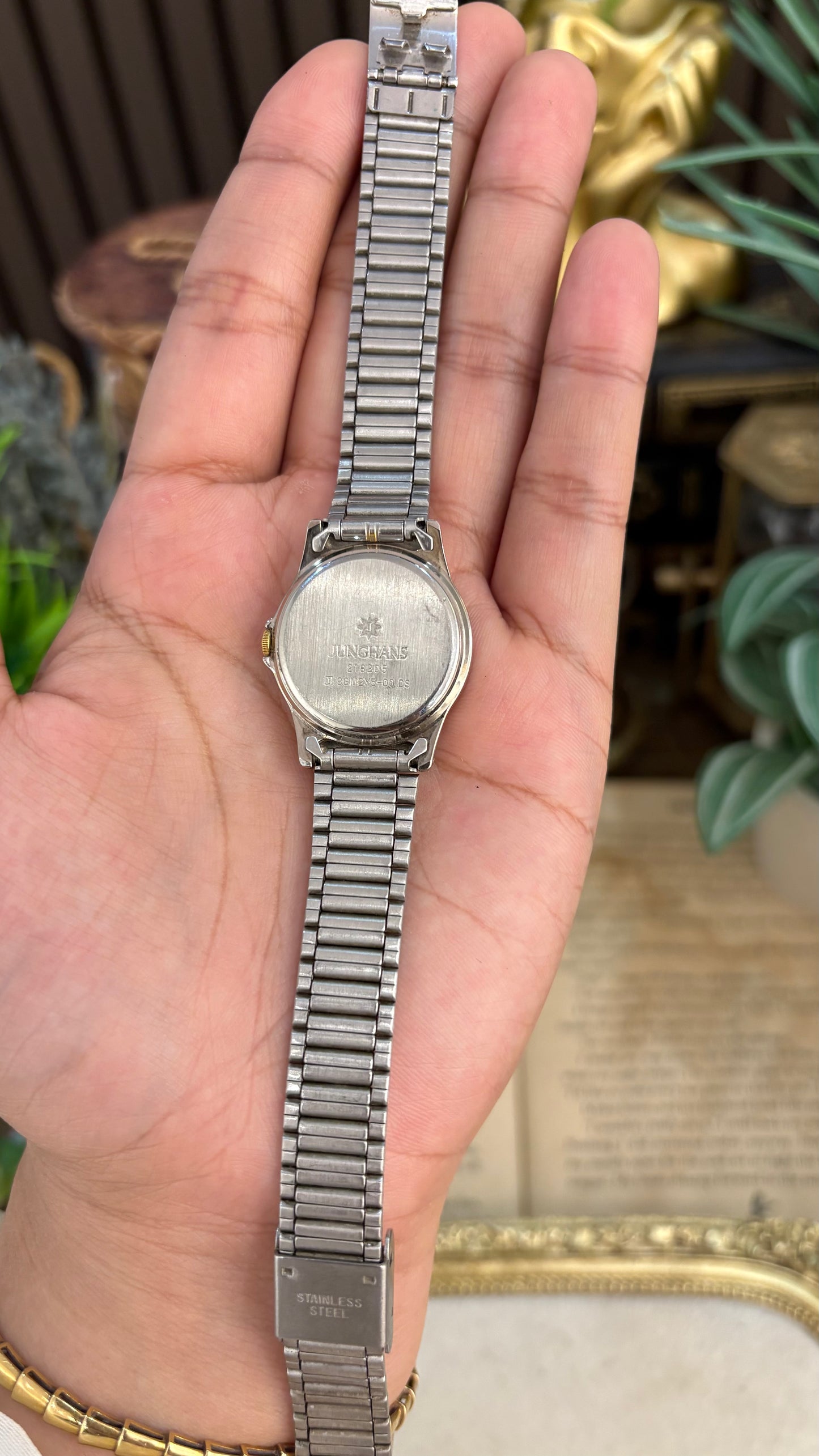 Vintage Junghans Sports Style Dial Gold Line Accent Watch in Two-Tone Quartz