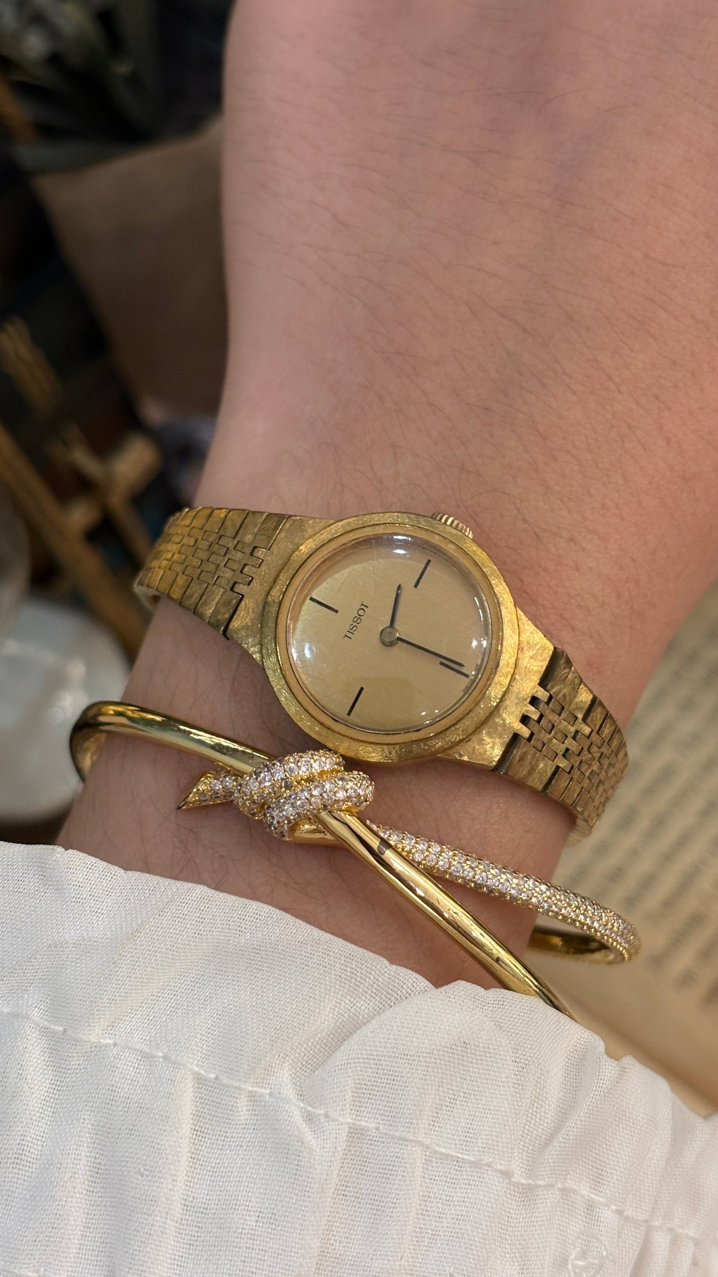 Rare Vintage Tissot Swiss Minimalist Watch in Gold Tone Textured Finish Quartz