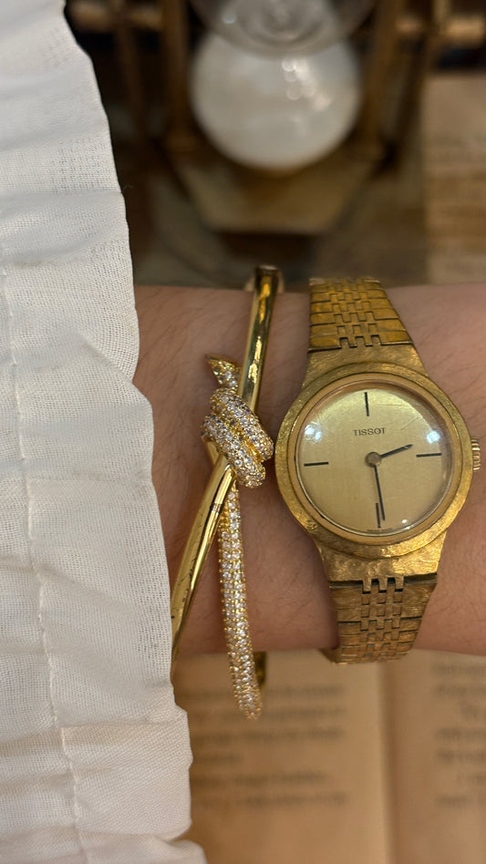 Rare Vintage Tissot Swiss Minimalist Watch in Gold Tone Textured Finish Quartz