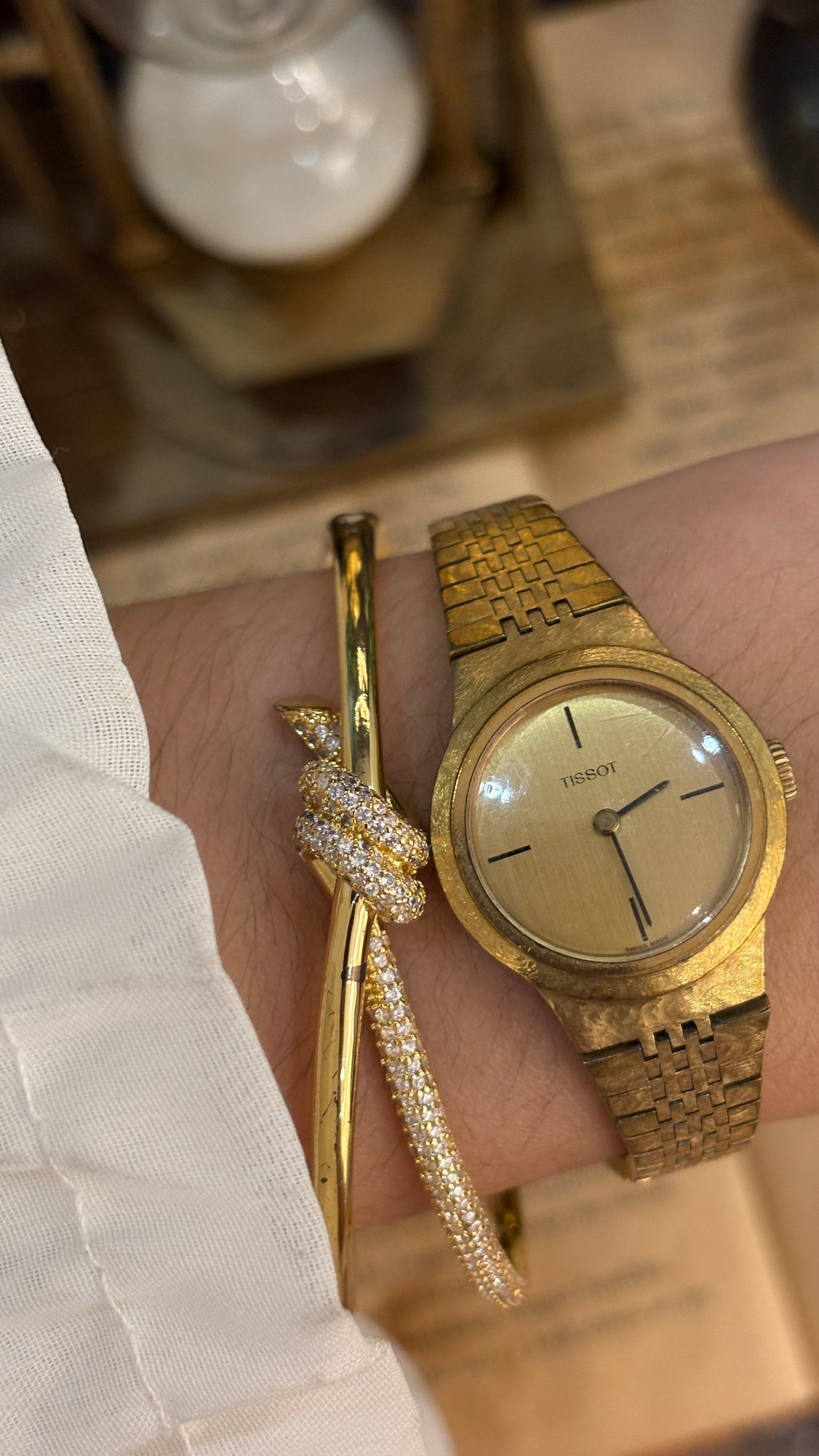 Rare Vintage Tissot Swiss Minimalist Watch in Gold Tone Textured Finish Quartz