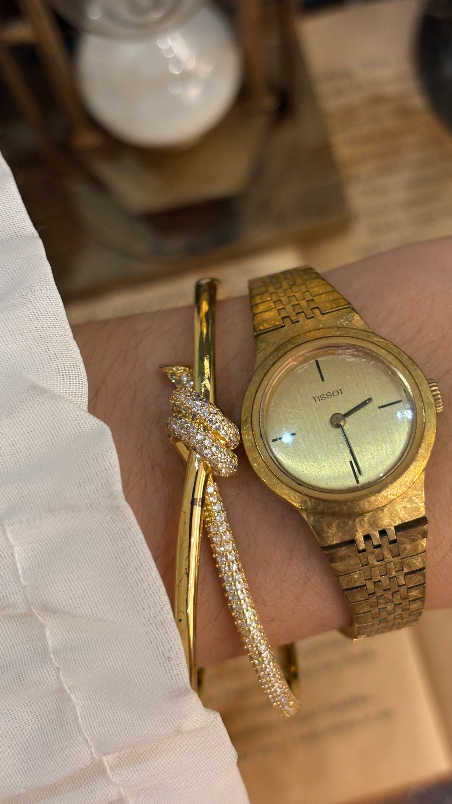 Rare Vintage Tissot Swiss Minimalist Watch in Gold Tone Textured Finish Quartz