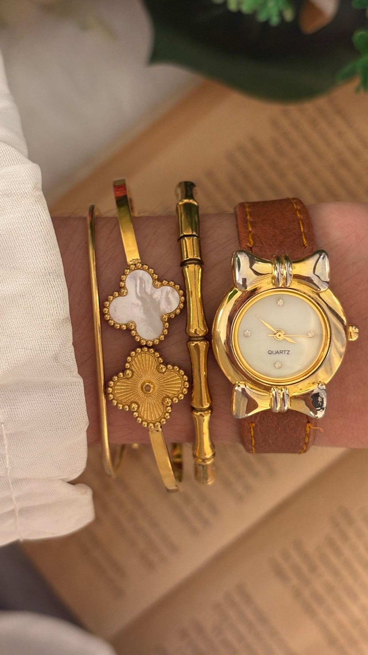 Rare Vintage Coquette Watch in Gold Tone Brown Leather Quartz