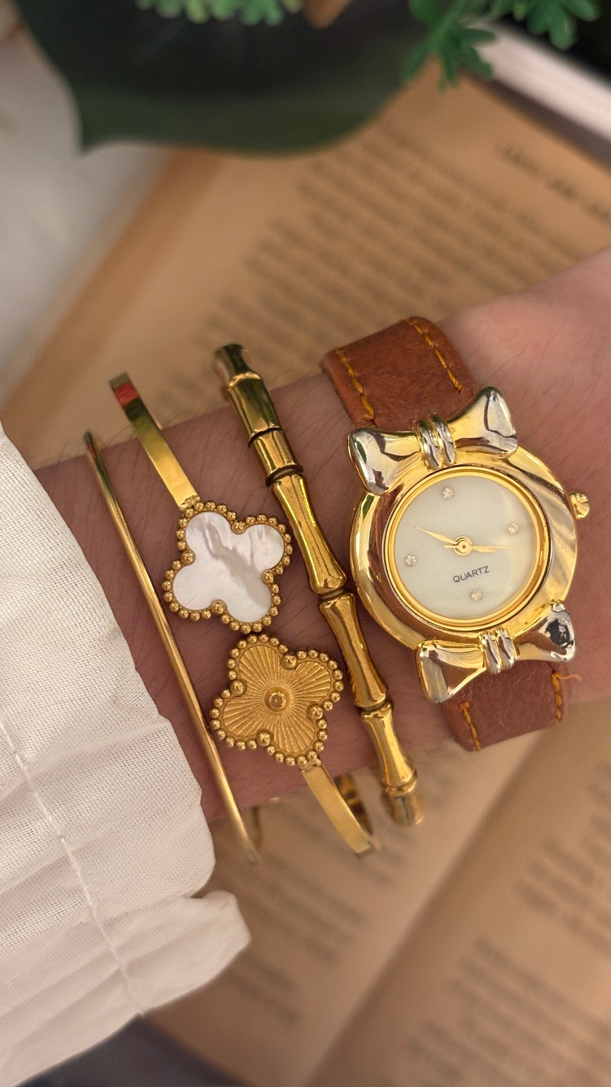 Rare Vintage Coquette Watch in Gold Tone Brown Leather Quartz