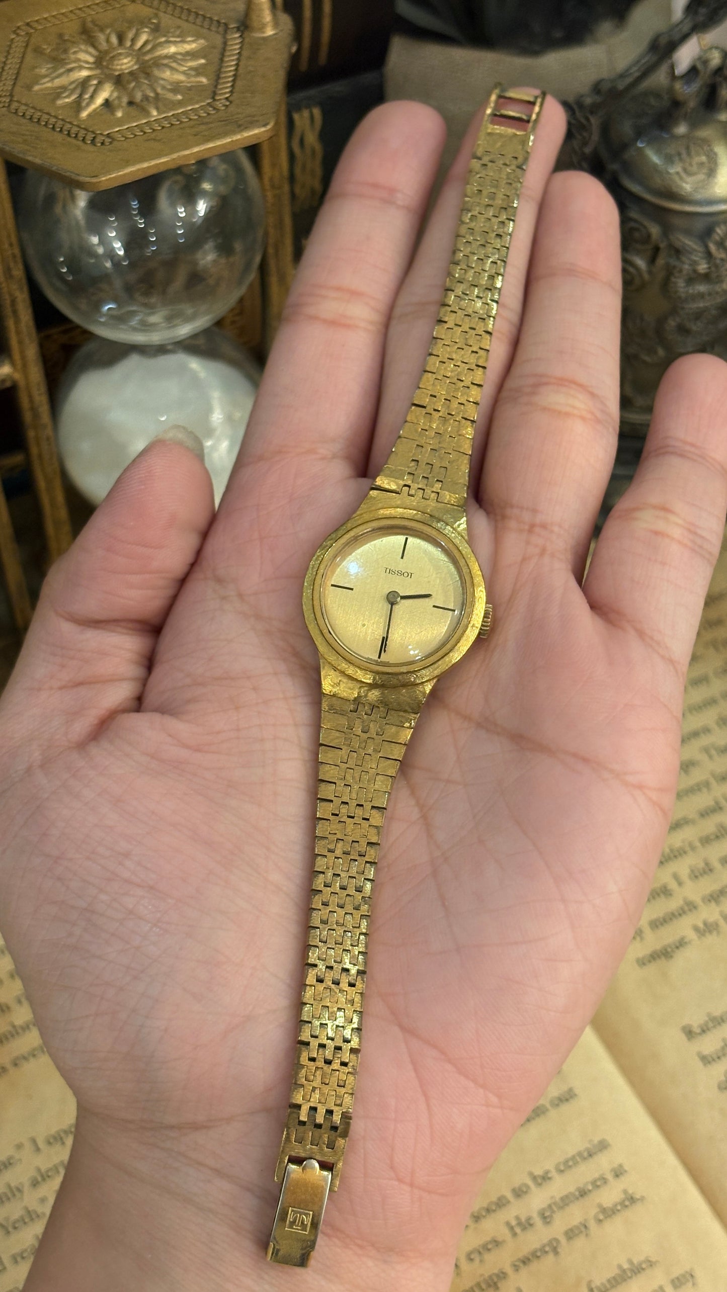 Rare Vintage Tissot Swiss Minimalist Watch in Gold Tone Textured Finish Quartz