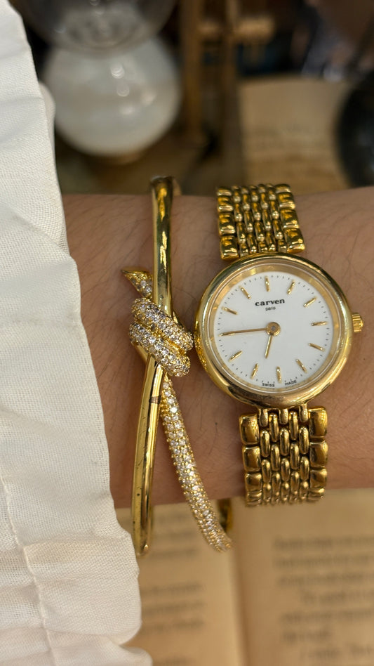 Vintage Carven Paris Swiss Minimalist Watch in Gold Tone Quartz