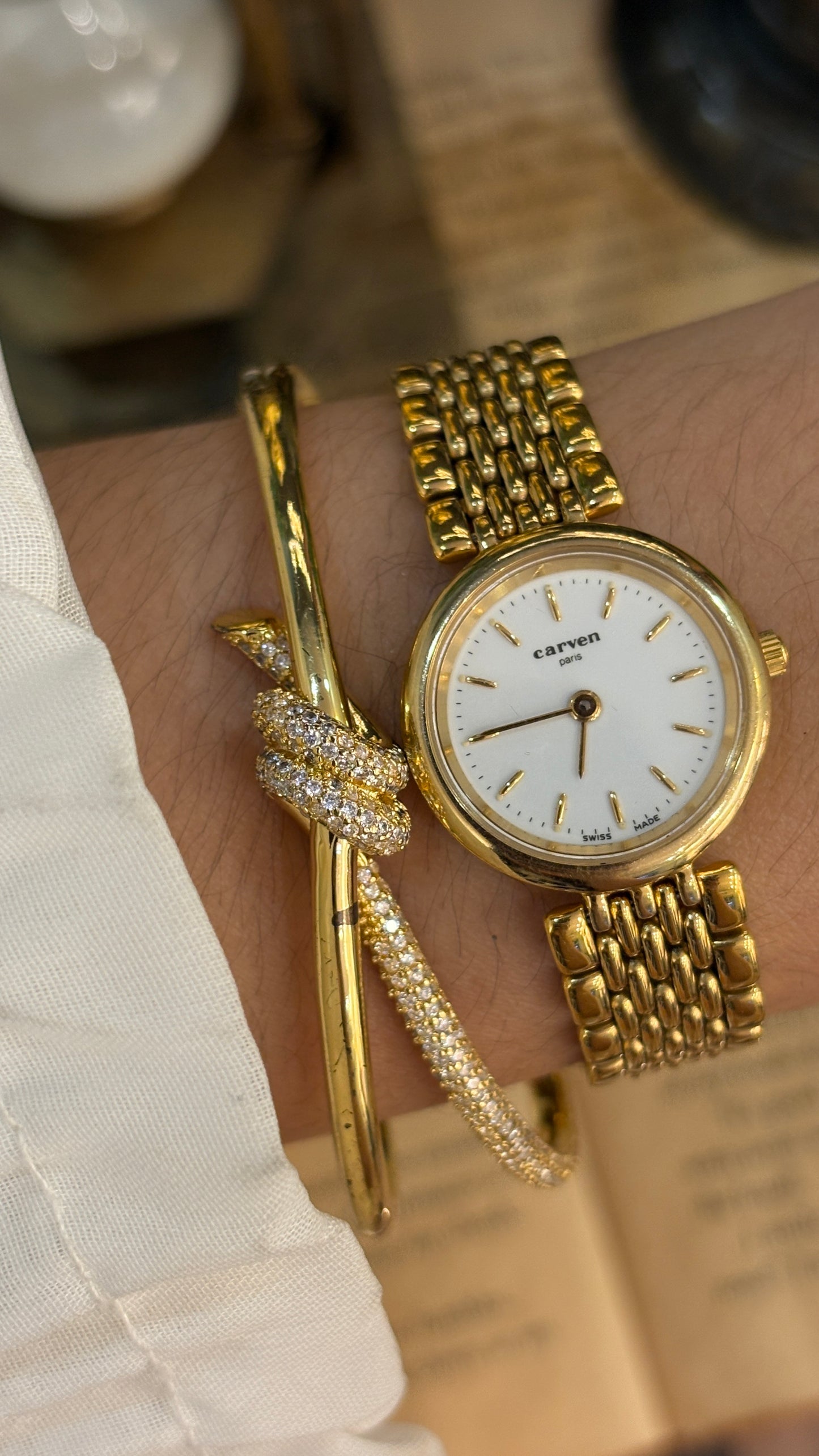 Vintage Carven Paris Swiss Minimalist Watch in Gold Tone Quartz