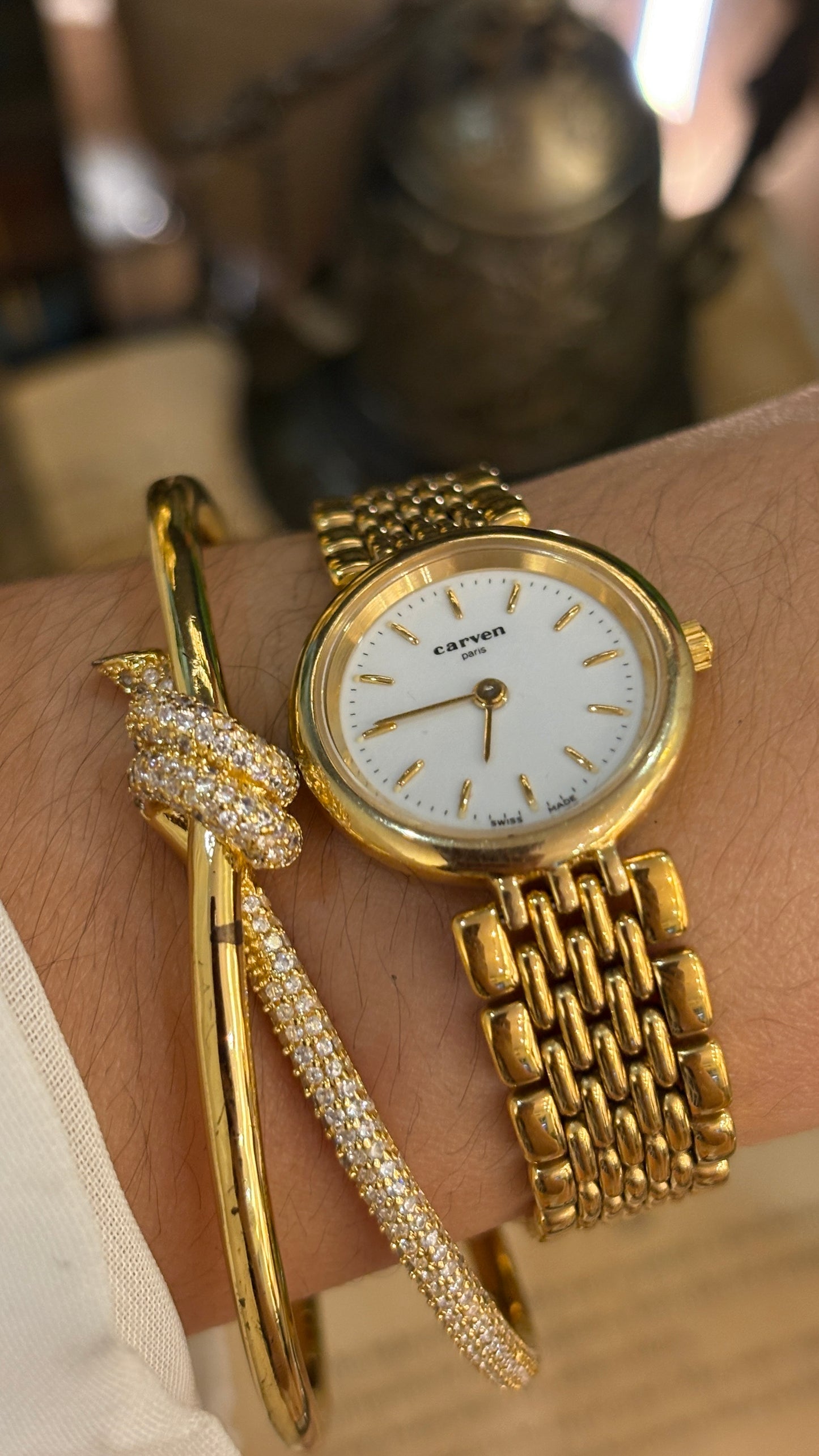Vintage Carven Paris Swiss Minimalist Watch in Gold Tone Quartz