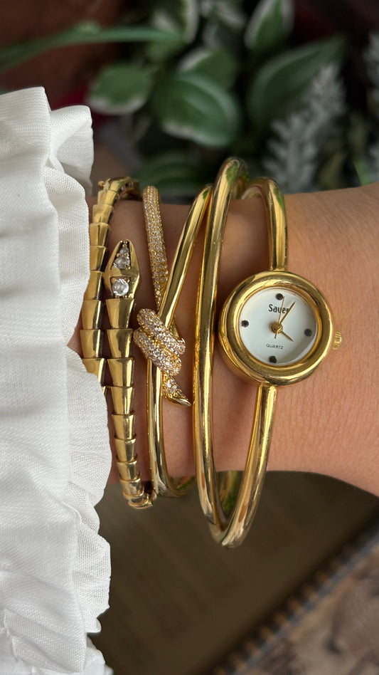 Vintage Bangle Layered Watch in Gold Tone