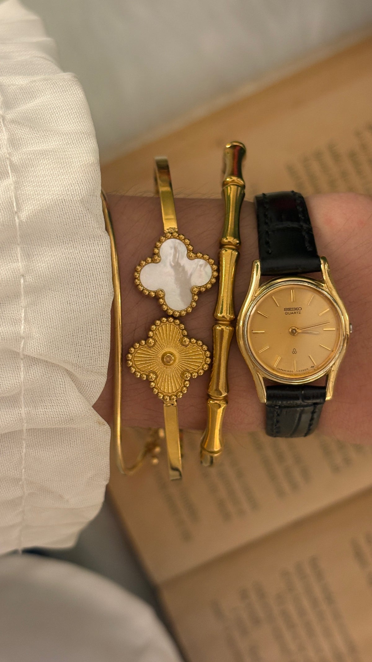 Vintage Seiko Yellow Dial Classic Watch in Gold Tone Black Leather Quartz