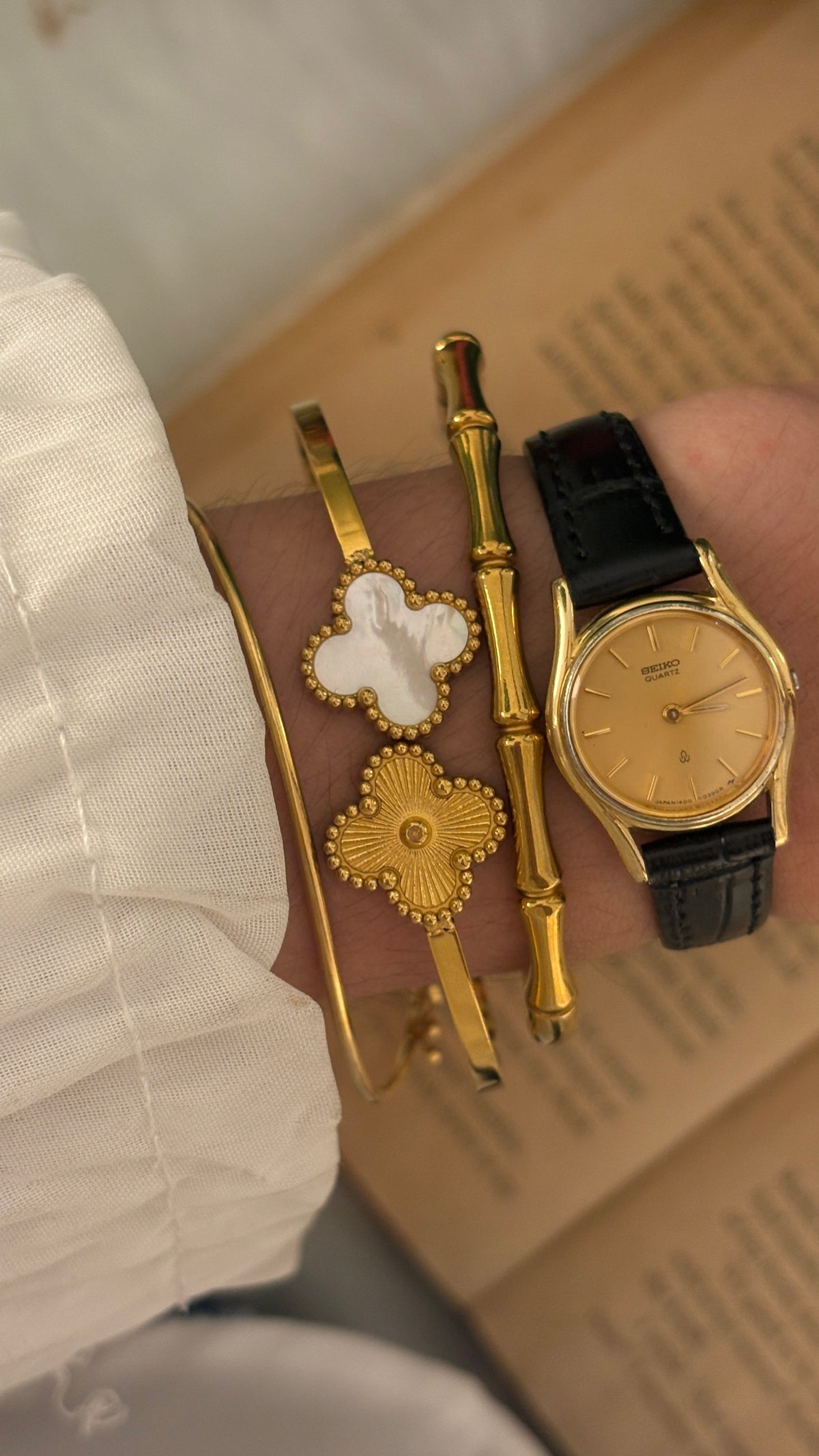 Vintage Seiko Yellow Dial Classic Watch in Gold Tone Black Leather Quartz