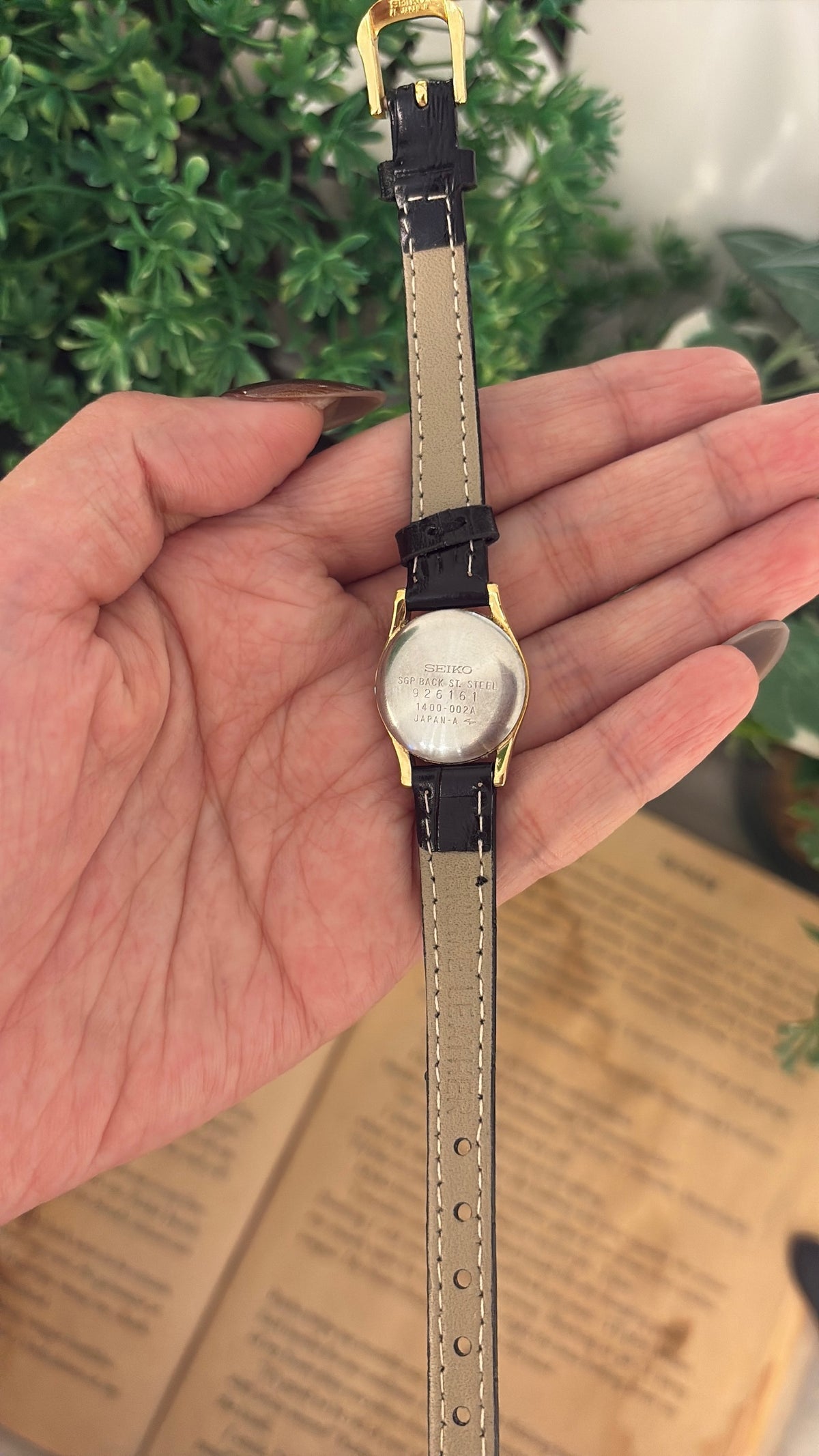 Vintage Seiko Yellow Dial Classic Watch in Gold Tone Black Leather Quartz