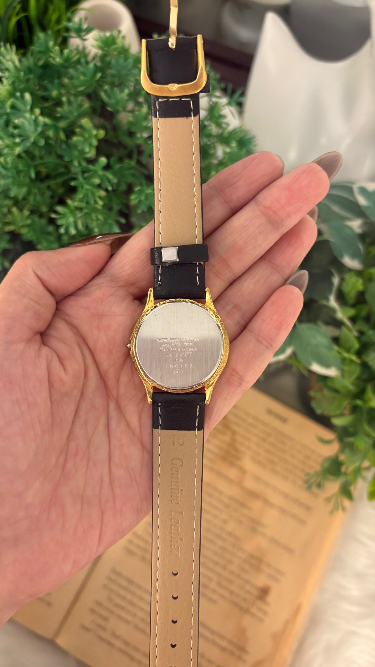 Rare Vintage Alba Seiko Moonphase Watch in Gold Tone Black Leather Quartz