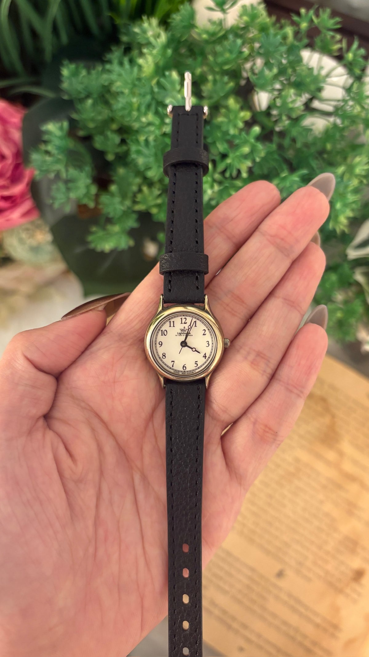 Rare Vintage Lighthouse Citizen Watch in Gold Tone Black Leather Quartz