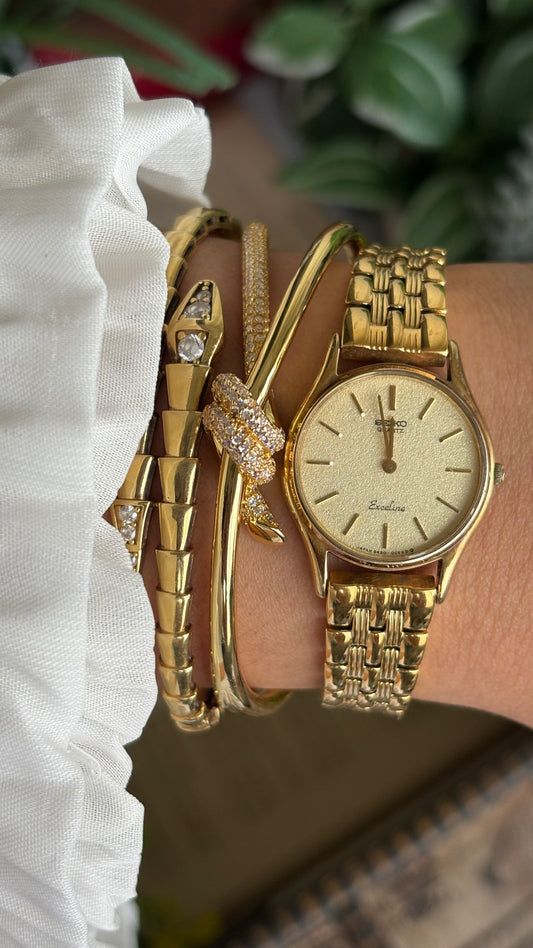 Vintage Dainty Seiko Exceline Watch in Gold Tone Rare Dial Style