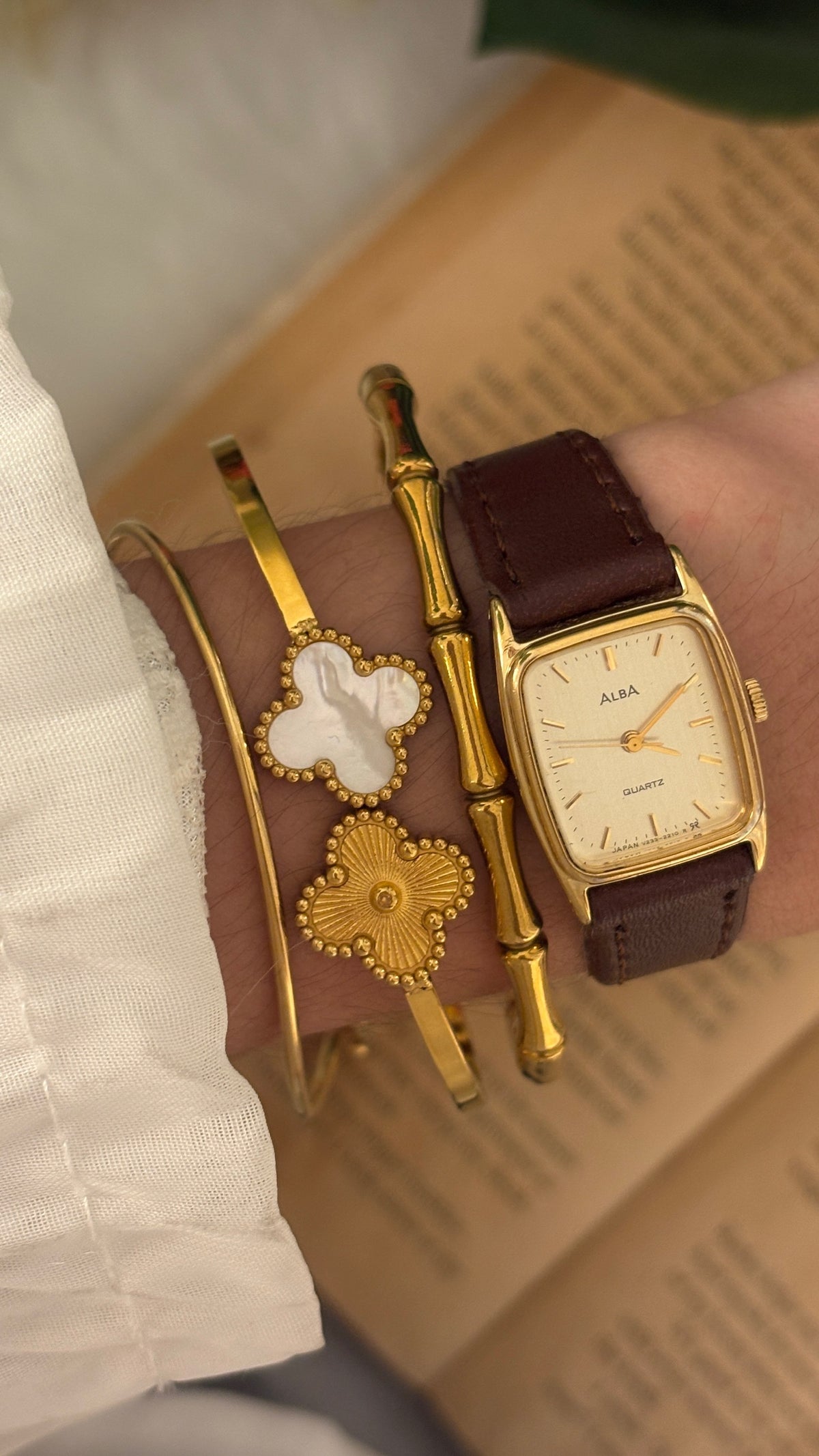 Vintage Alba Seiko Tank Watch in Gold Tone Brown Leather Quartz