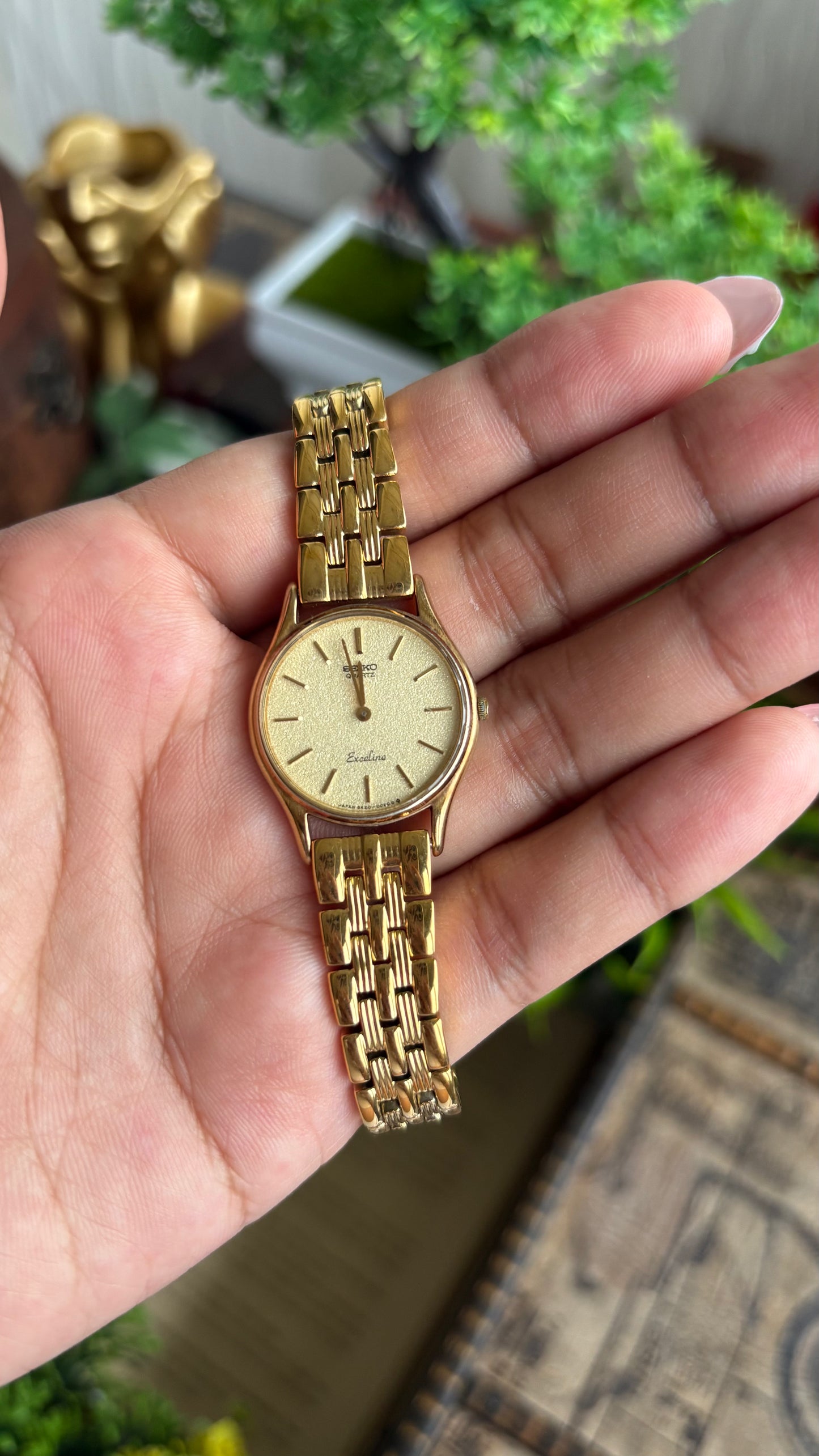 Vintage Dainty Seiko Exceline Watch in Gold Tone Rare Dial Style