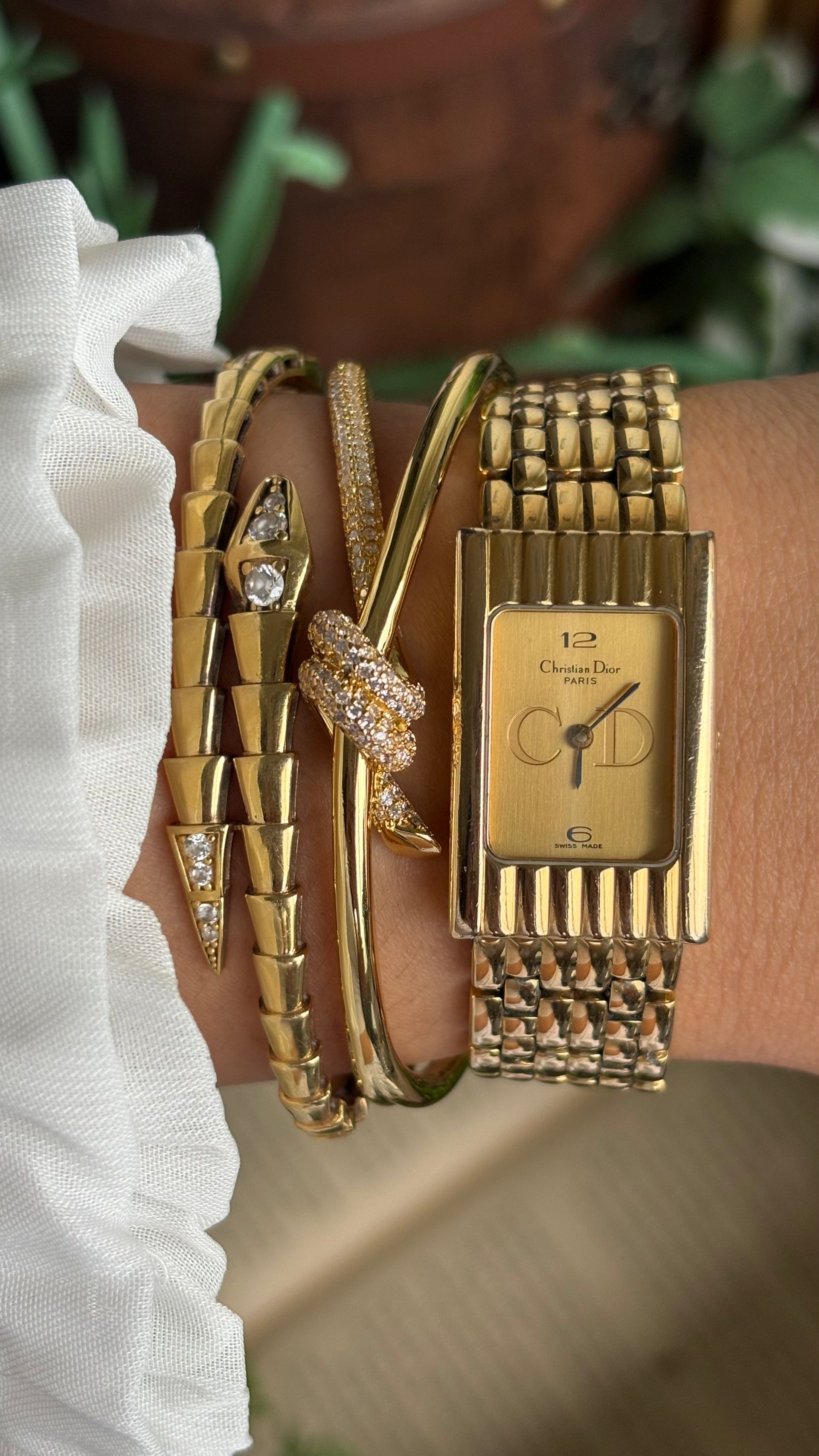 Vintage Classic Christian Dior Women’s Tank Dress Watch in Gold Tone