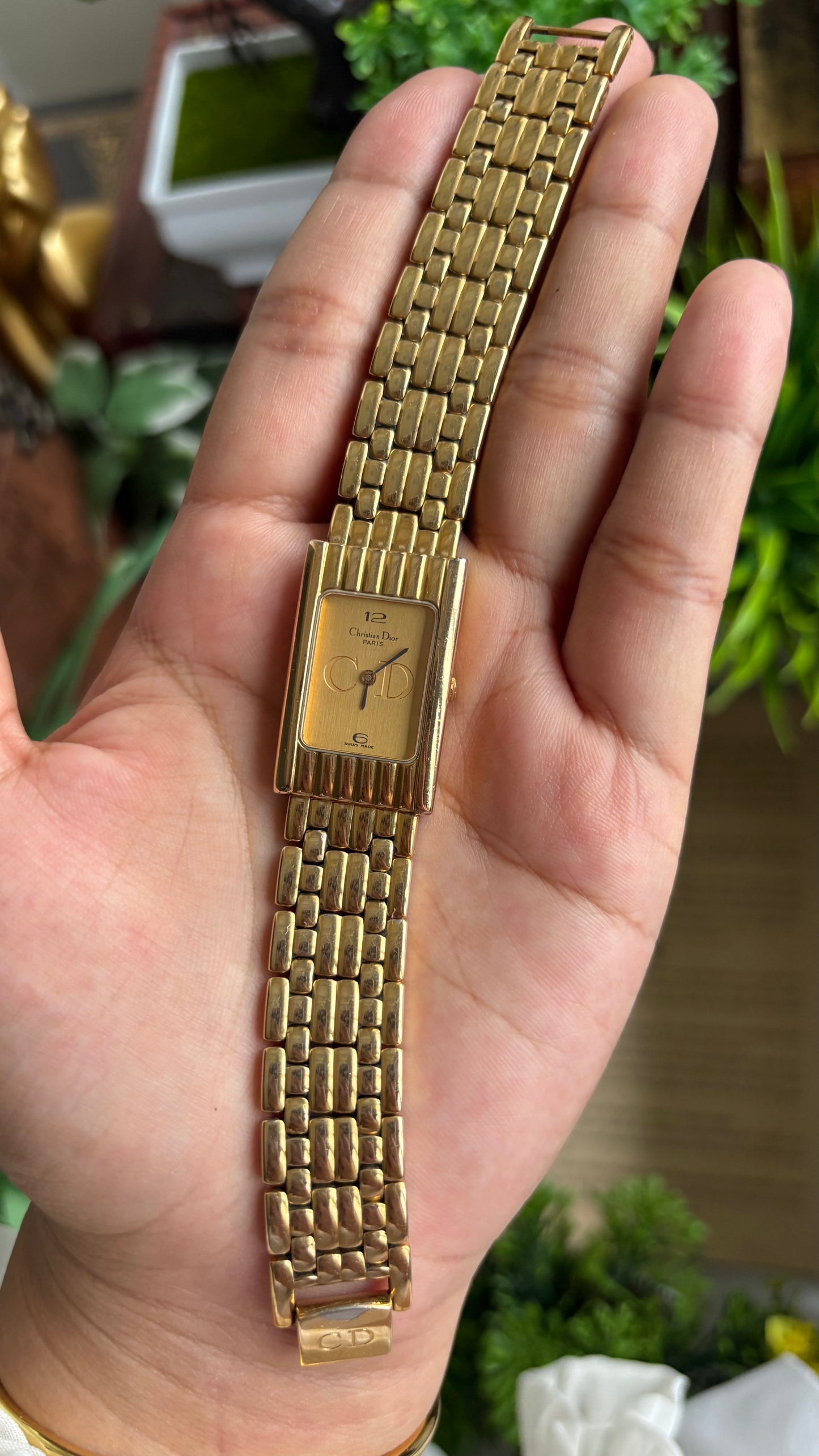 Vintage Classic Christian Dior Women’s Tank Dress Watch in Gold Tone