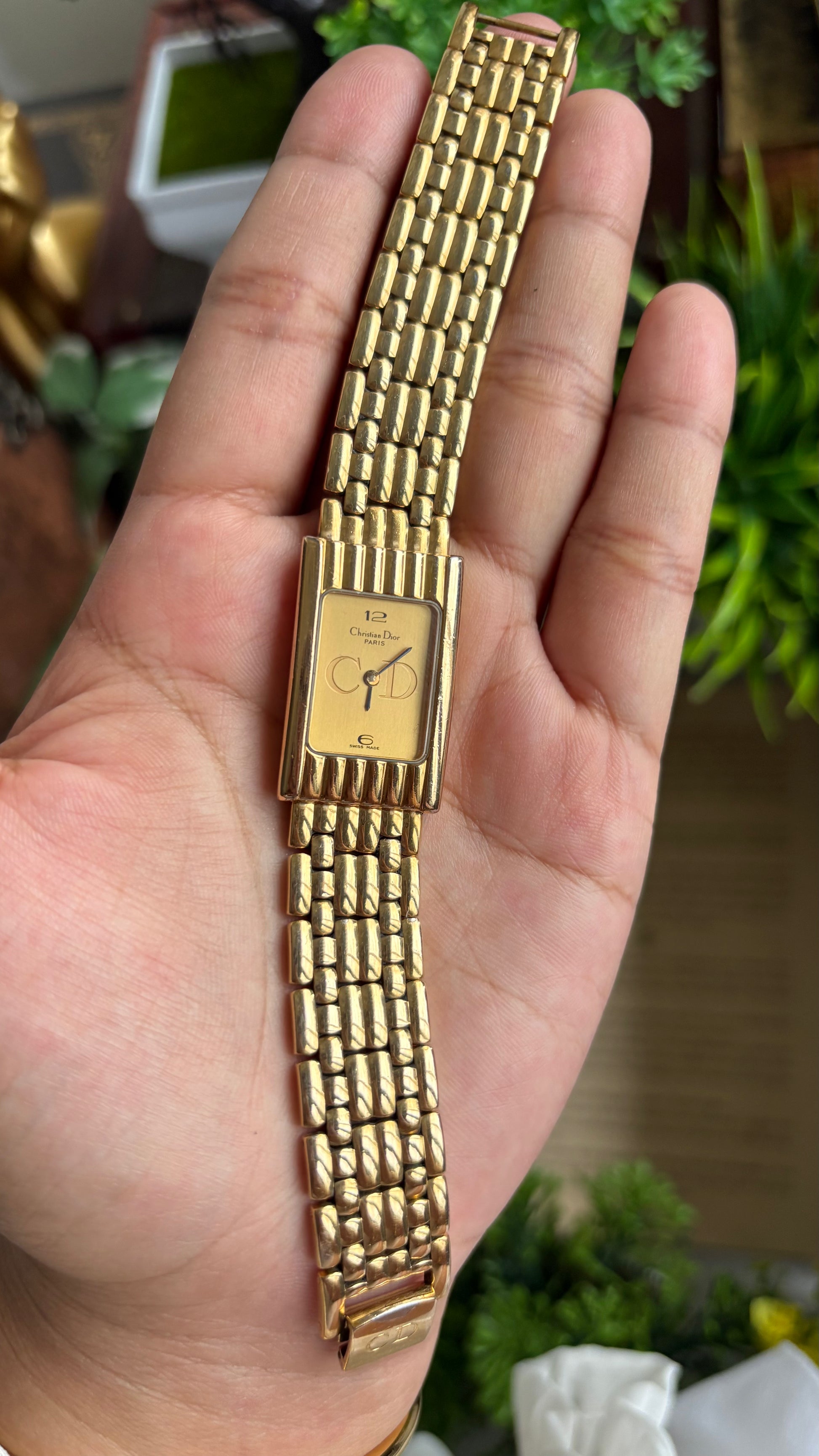 Vintage Classic Christian Dior Women’s Tank Dress Watch in Gold Tone