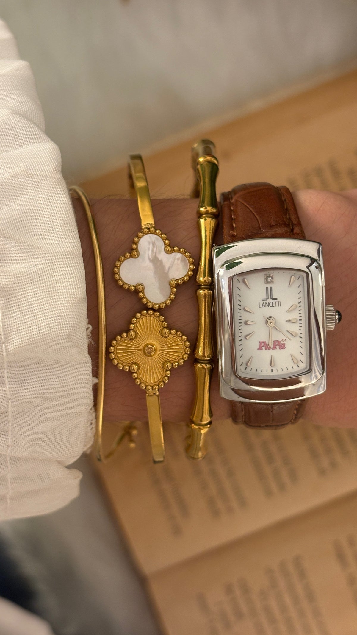 Rare Vintage Lancetti PaPa Tank Watch in Silver Tone Brown Leather Quartz