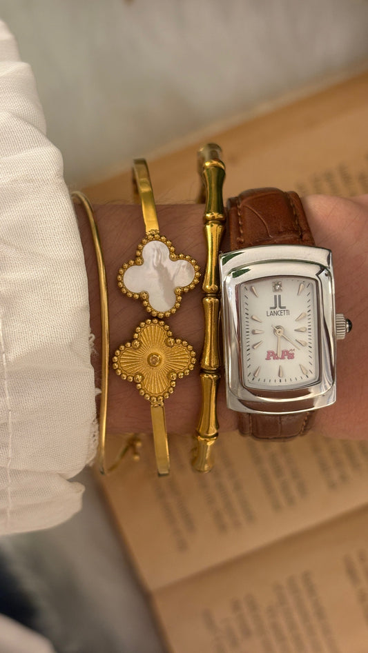 Rare Vintage Lancetti PaPa Tank Watch in Silver Tone Brown Leather Quartz
