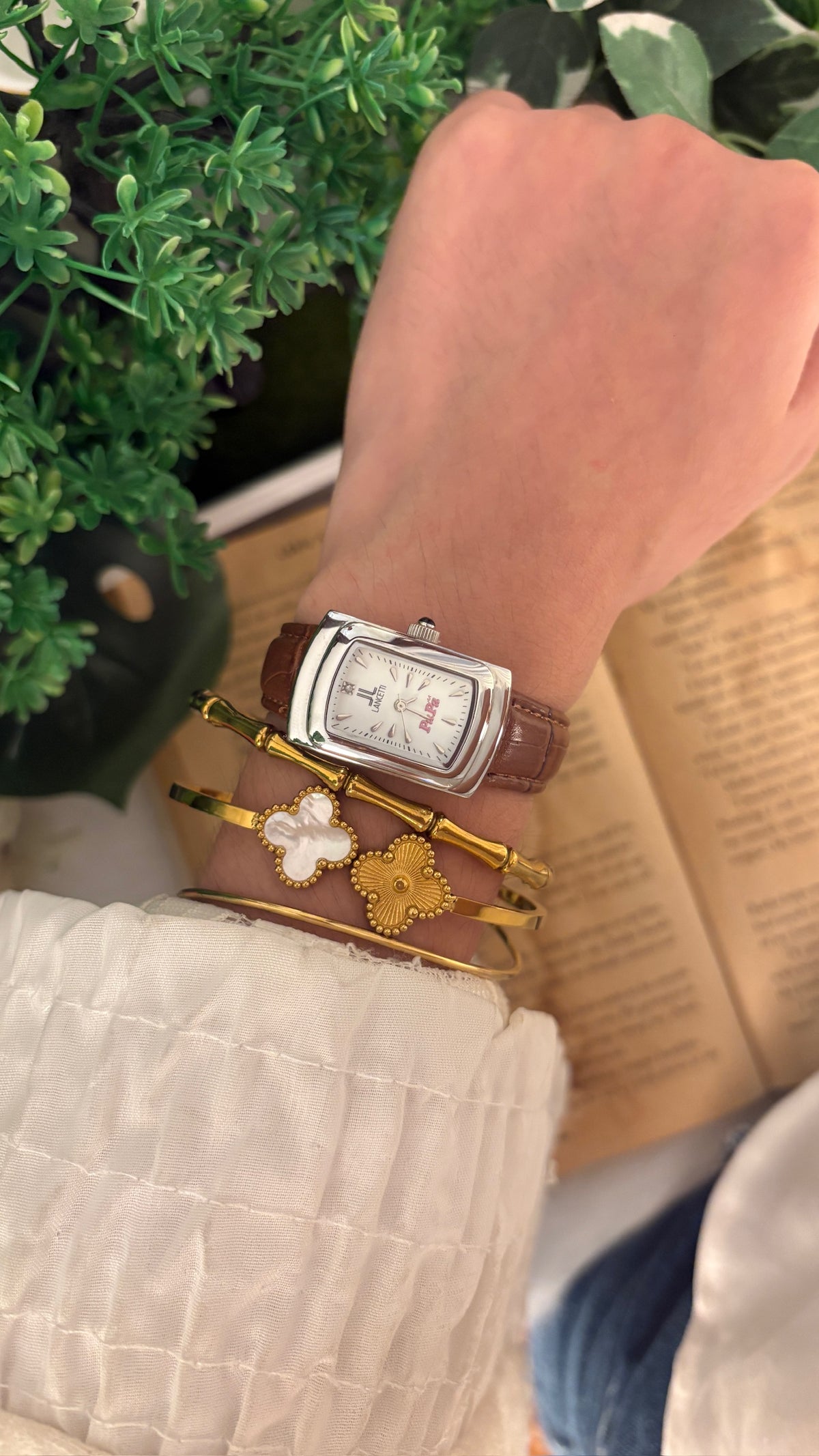 Rare Vintage Lancetti PaPa Tank Watch in Silver Tone Brown Leather Quartz