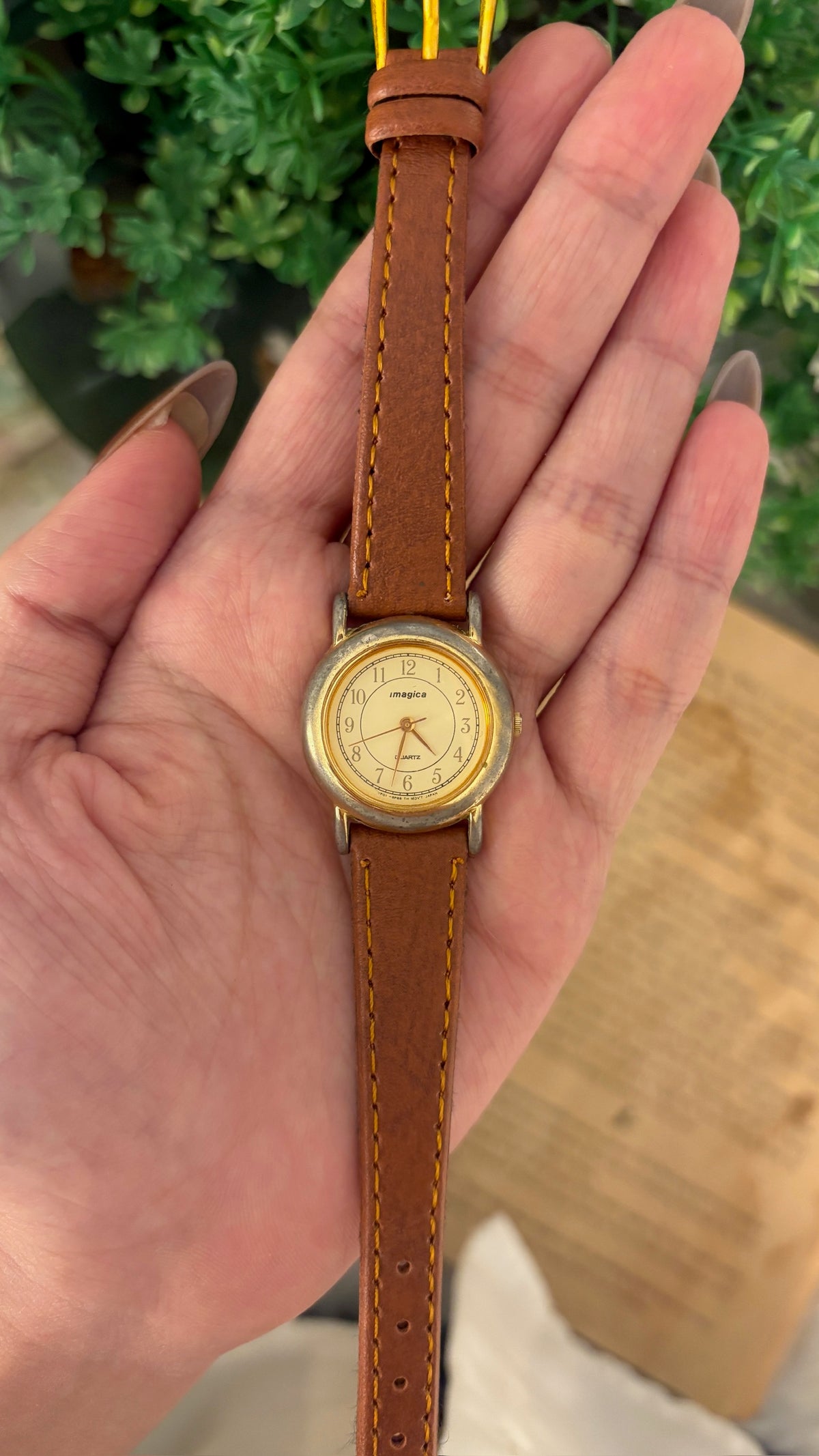 Vintage Imagica Classic Watch in Gold Tone Brown Leather Quartz