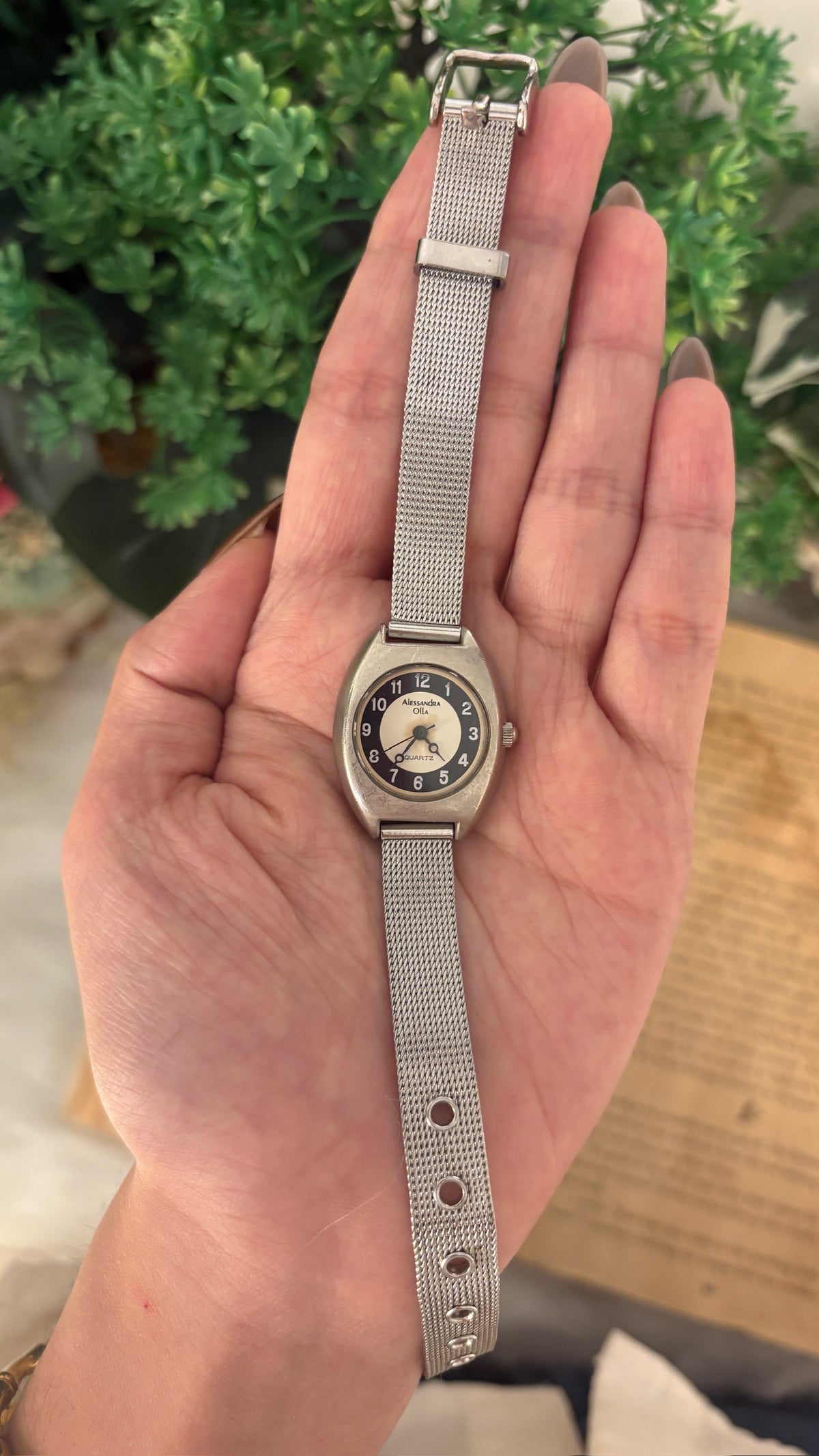 Vintage Alessandra Olla Mesh Strap Watch in Silver Tone Quartz