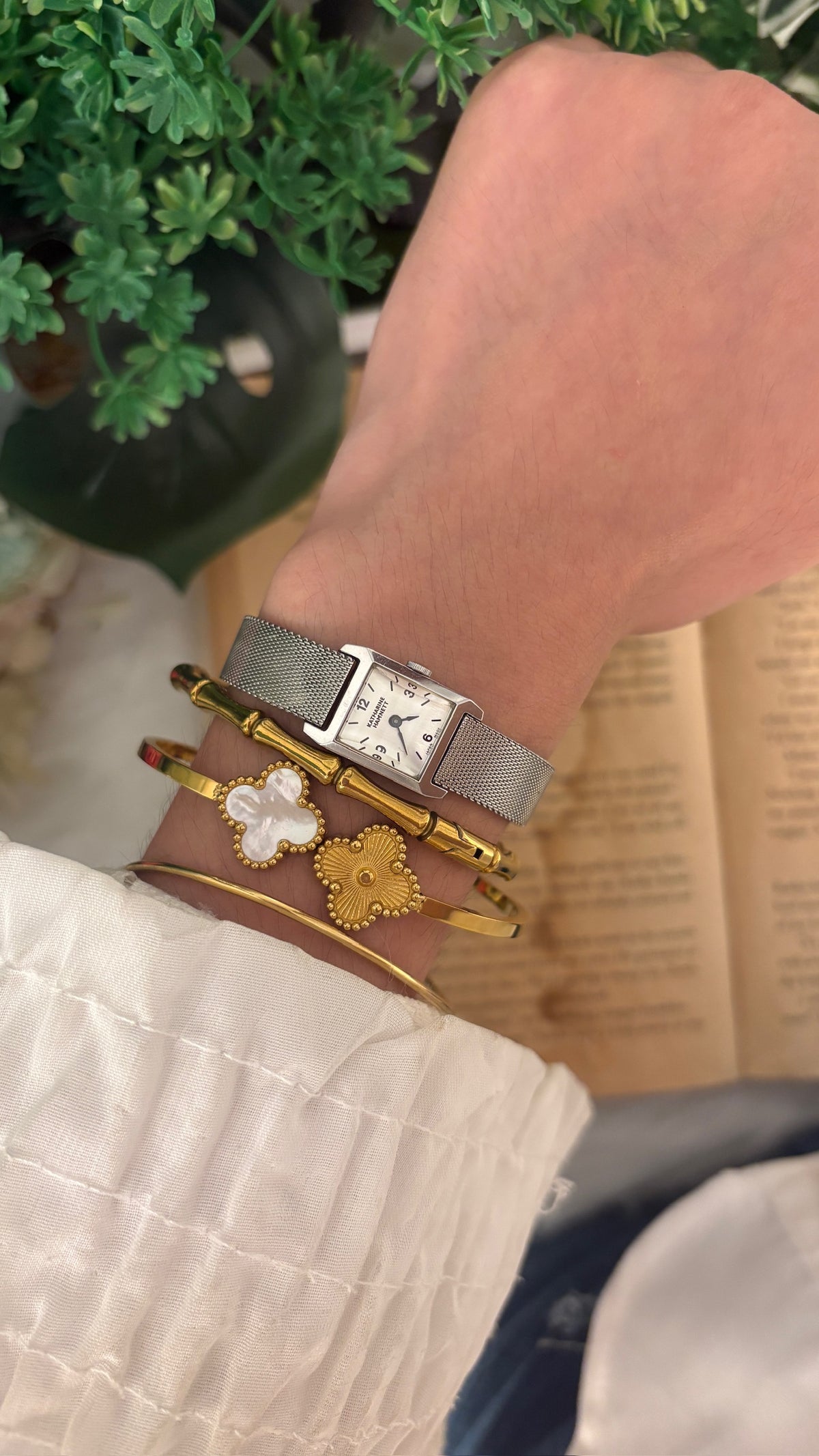 Rare Dainty Vintage Katharine Hamnett Square Dial Mesh Watch in Silver Tone Quartz