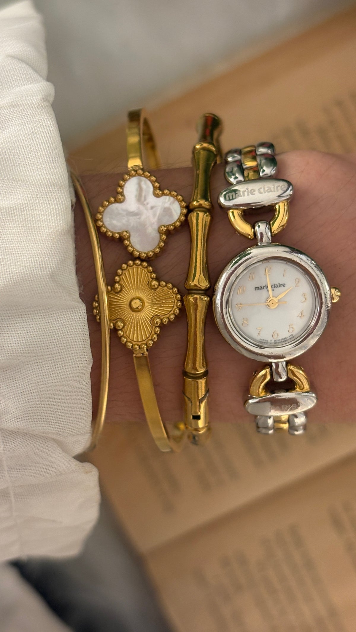 Rare Vintage Marie Claire Elegant Link Bracelet Watch in Two-Tone Quartz
