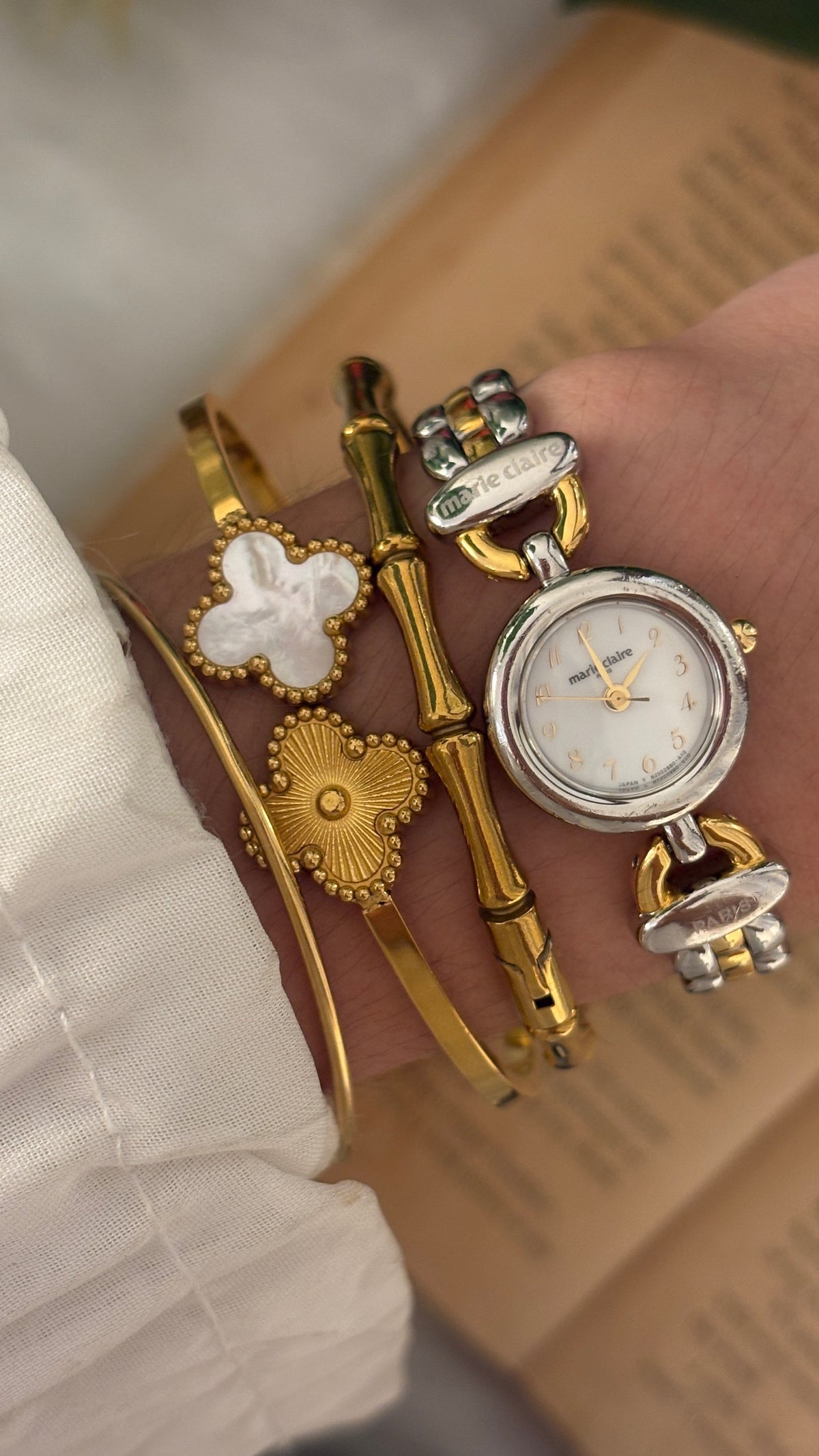 Rare Vintage Marie Claire Elegant Link Bracelet Watch in Two-Tone Quartz