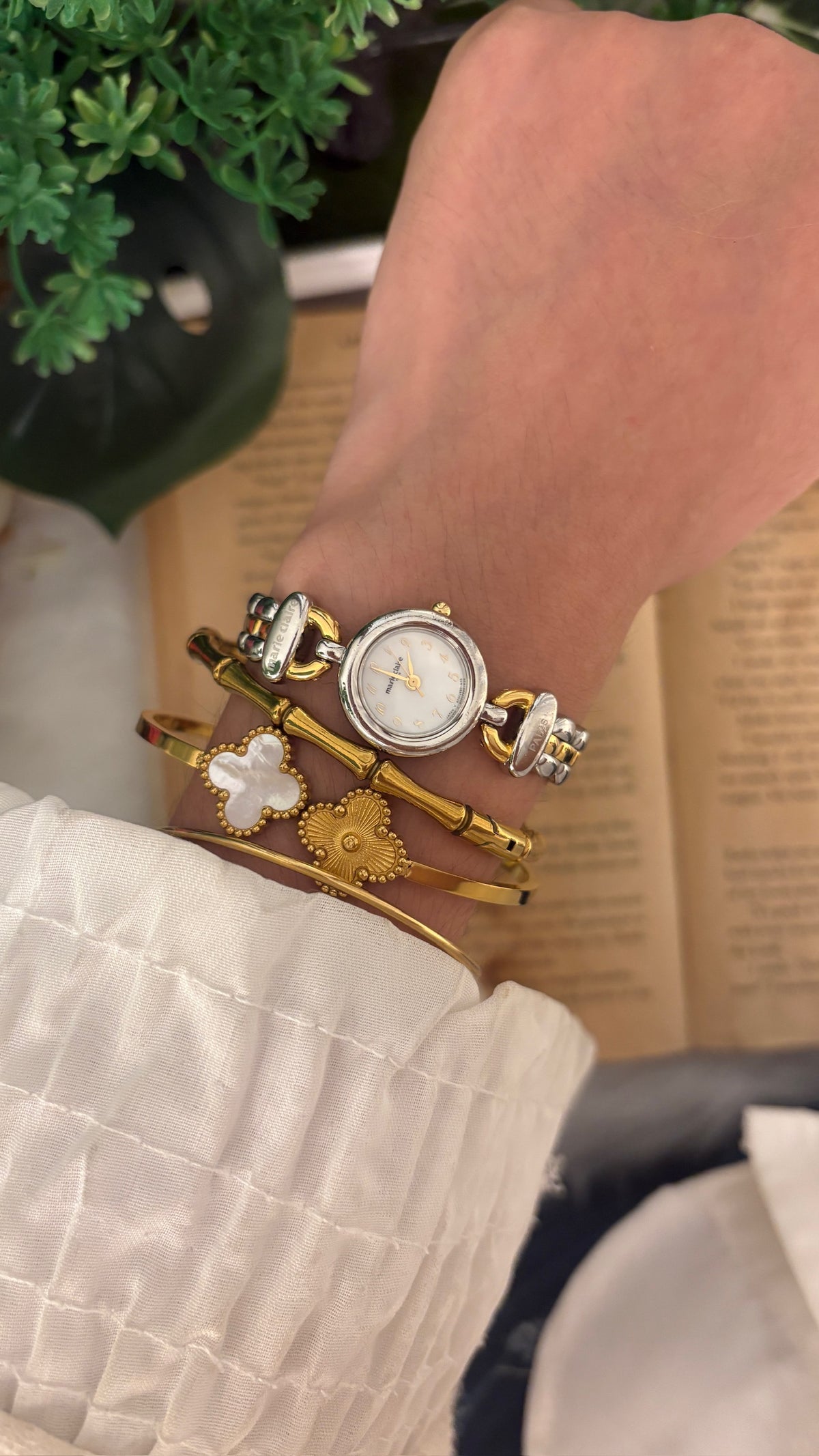 Rare Vintage Marie Claire Elegant Link Bracelet Watch in Two-Tone Quartz