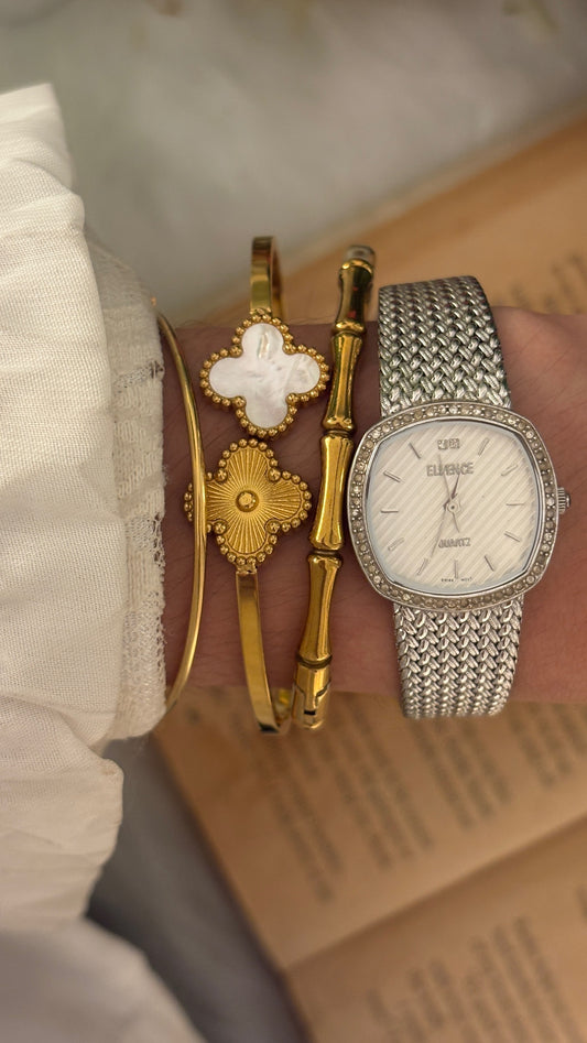 Rare Vintage Elvence Bejeweled Dress Watch in Silver Tone Quartz