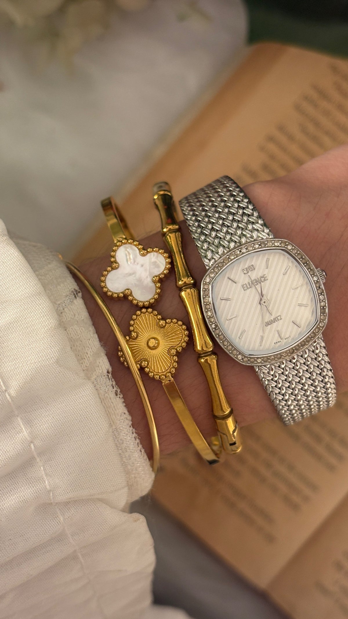 Rare Vintage Elvence Bejeweled Dress Watch in Silver Tone Quartz