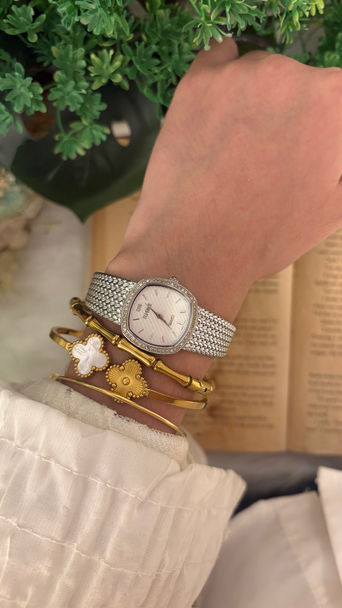 Rare Vintage Elvence Bejeweled Dress Watch in Silver Tone Quartz