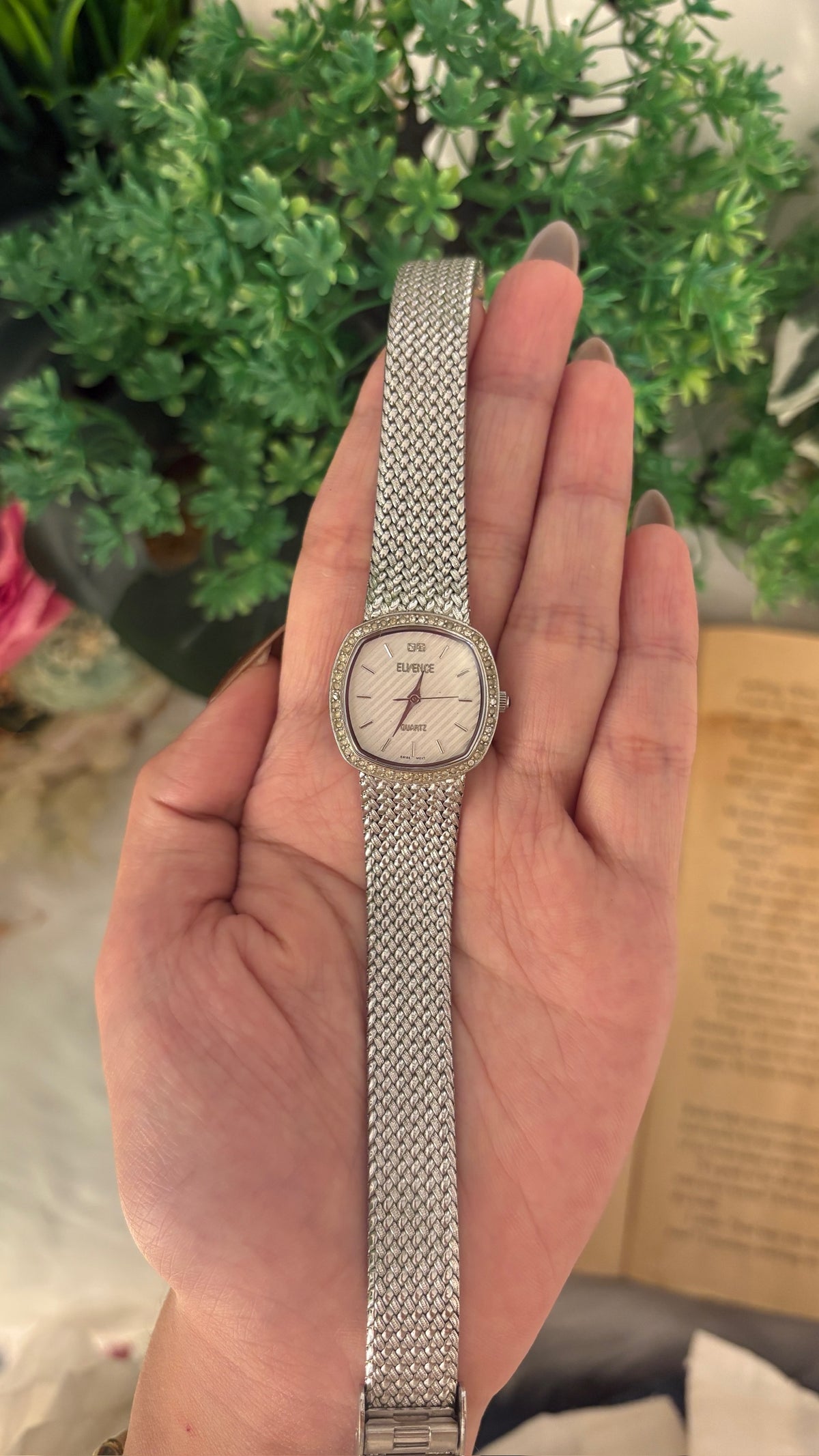 Rare Vintage Elvence Bejeweled Dress Watch in Silver Tone Quartz