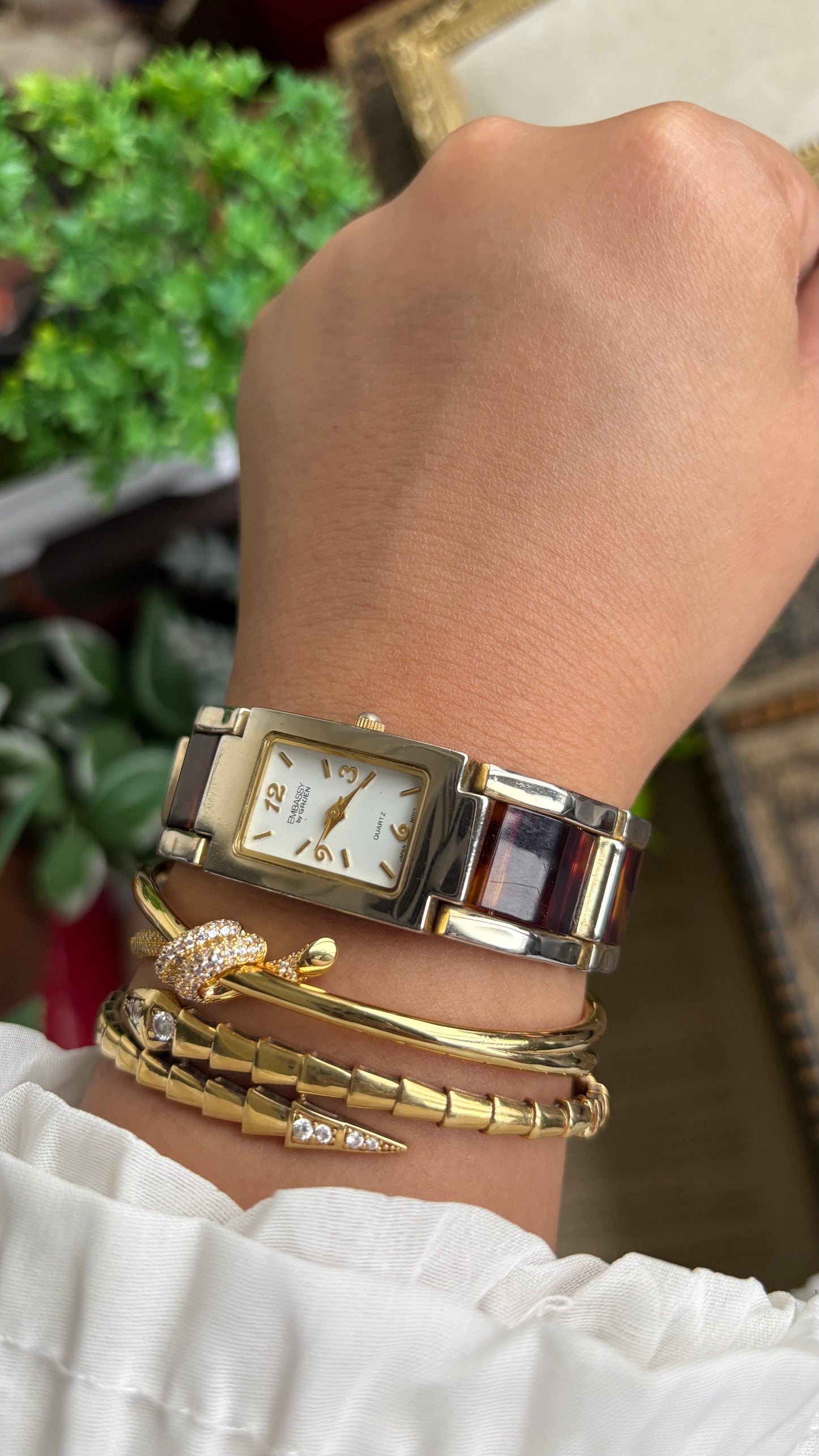 Vintage Embassy by Gruen Watch in Gold Tone Tortoise Shell Pattern
