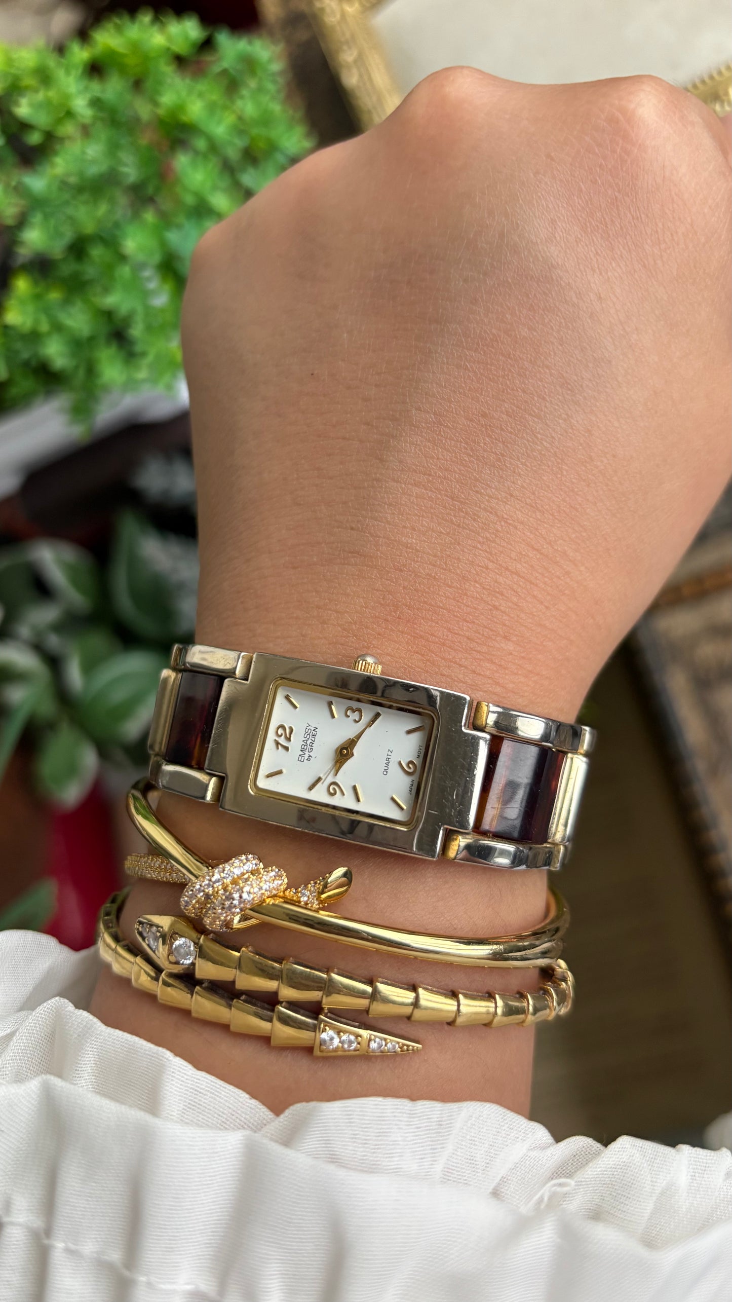 Vintage Embassy by Gruen Watch in Gold Tone Tortoise Shell Pattern