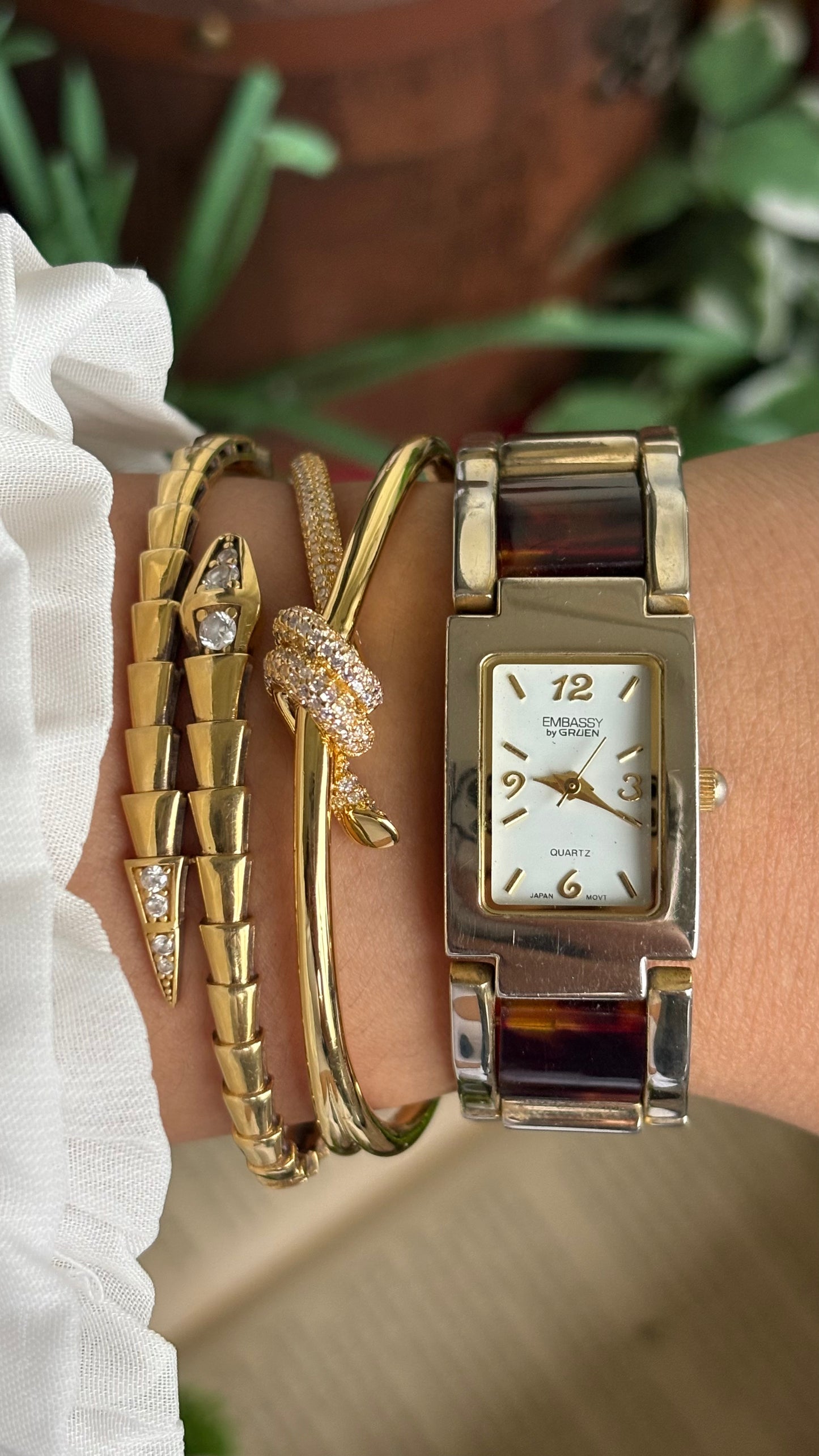 Vintage Embassy by Gruen Watch in Gold Tone Tortoise Shell Pattern