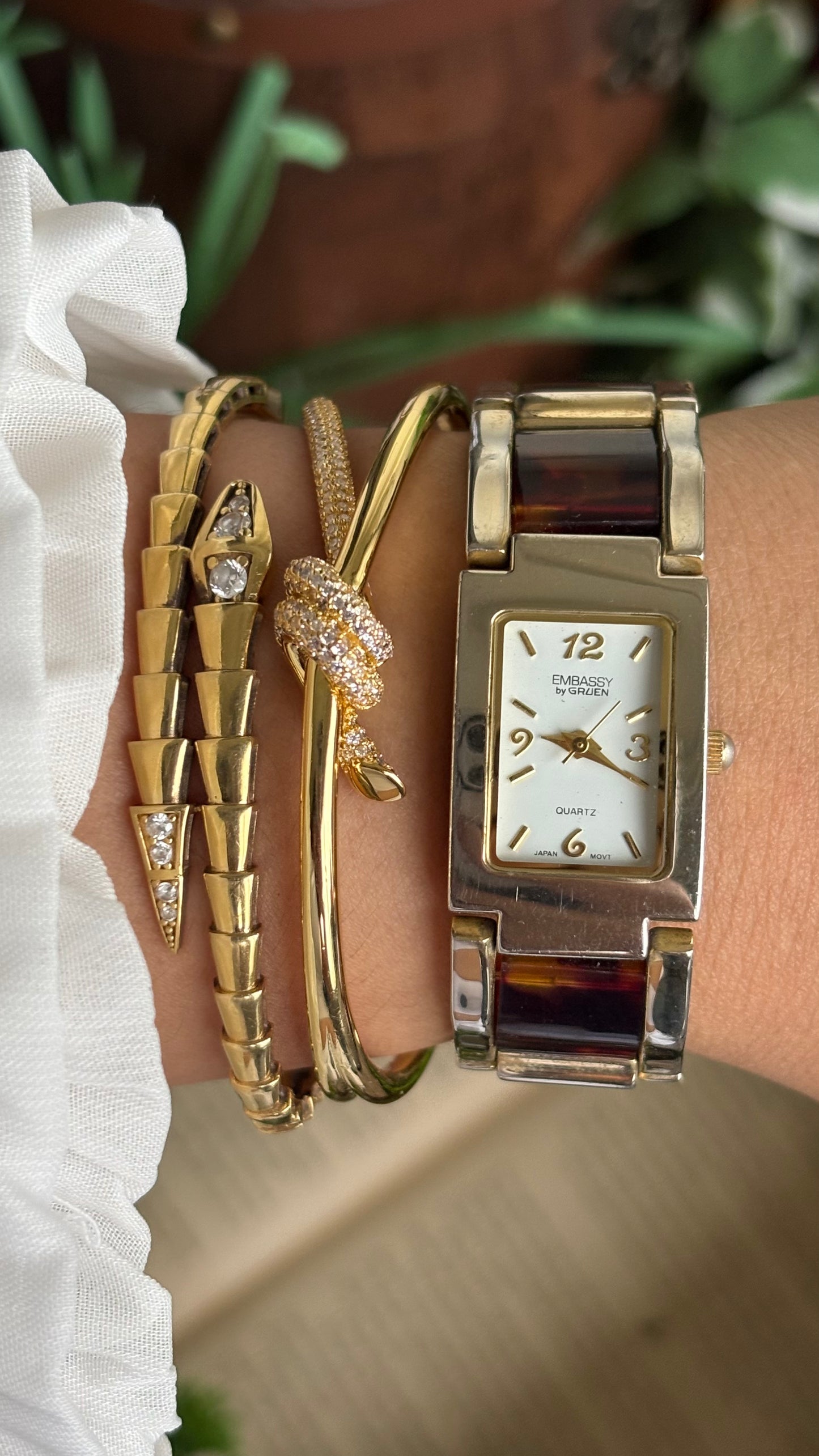 Vintage Embassy by Gruen Watch in Gold Tone Tortoise Shell Pattern